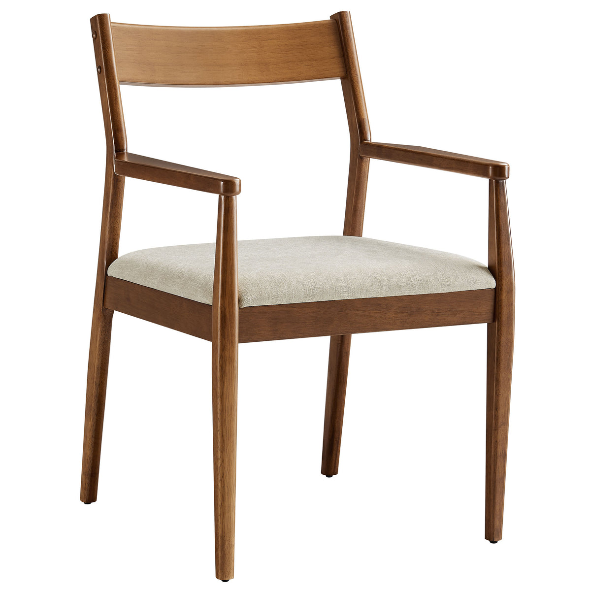 Solara Fabric Wood Dining Armchairs Set of 2, Walnut Heathered Weave Beige