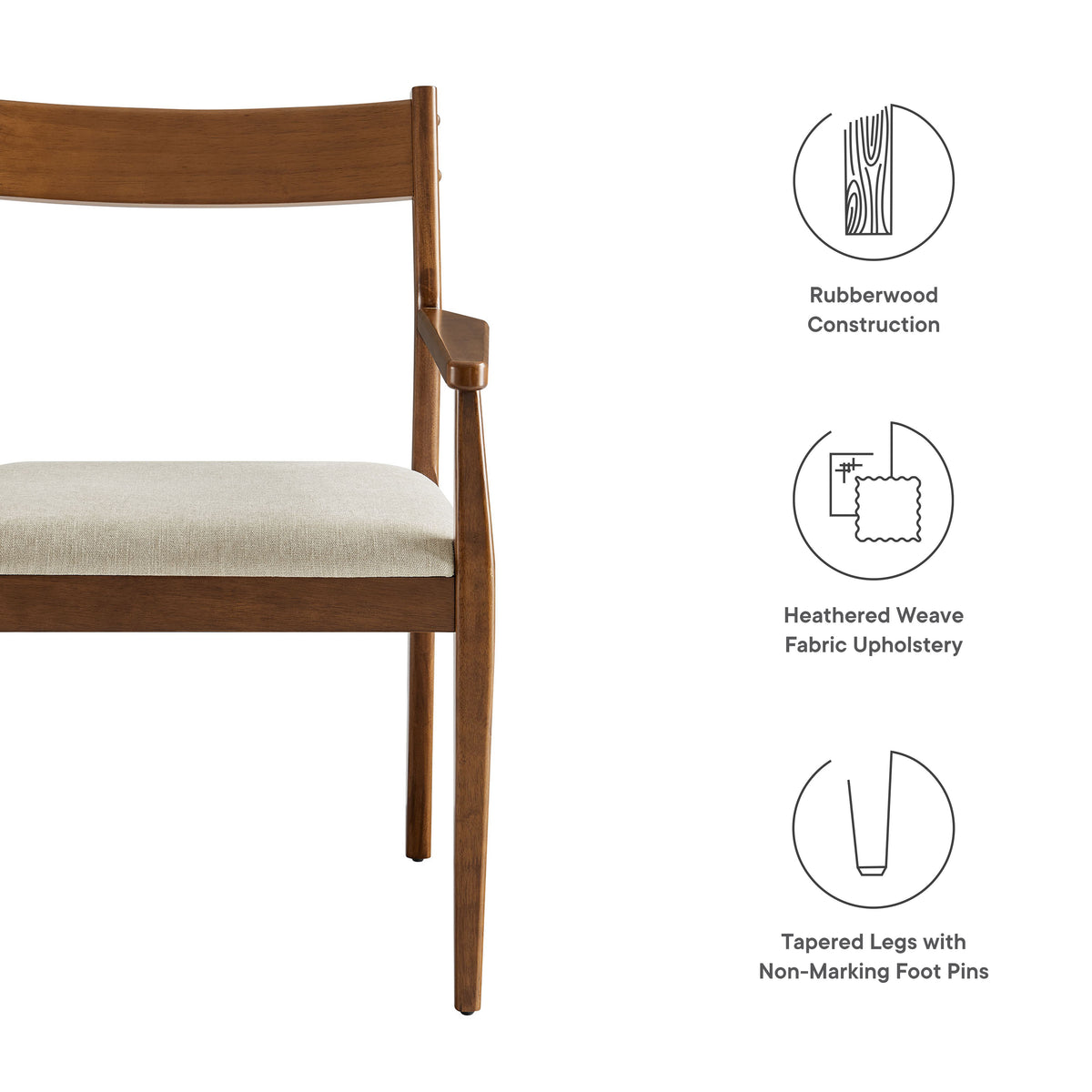 Solara Fabric Wood Dining Armchairs Set of 2, Walnut Heathered Weave Beige