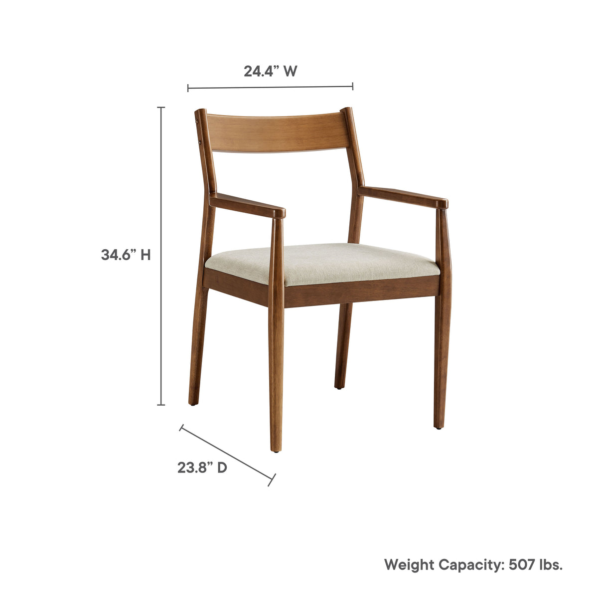 Solara Fabric Wood Dining Armchairs Set of 2, Walnut Heathered Weave Beige