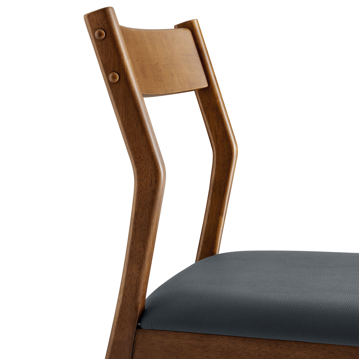 Solara Vegan Leather Wood Dining Side Chairs Set of 2, Walnut Black
