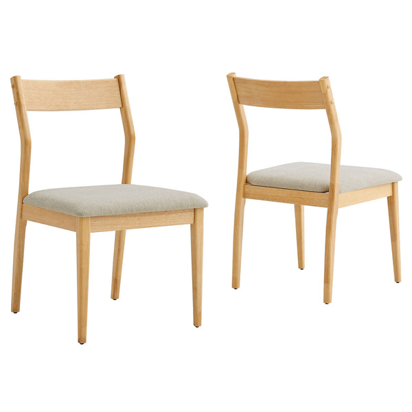 Solara Fabric Wood Dining Side Chairs Set of 2, Natural Heathered Weave Beige