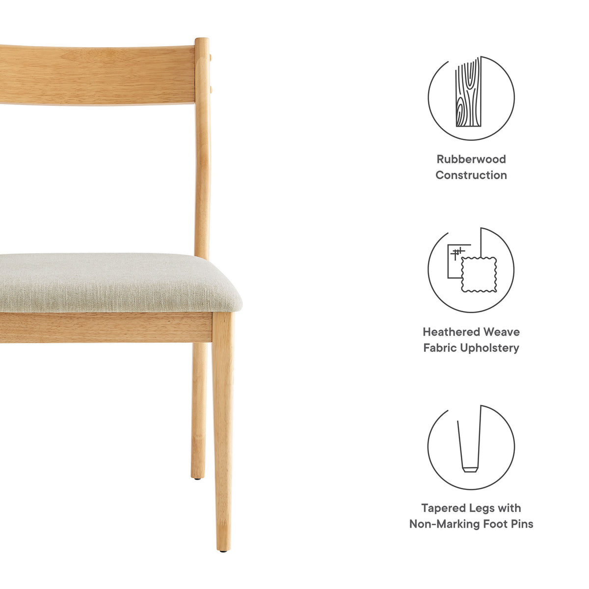 Solara Fabric Wood Dining Side Chairs Set of 2, Natural Heathered Weave Beige