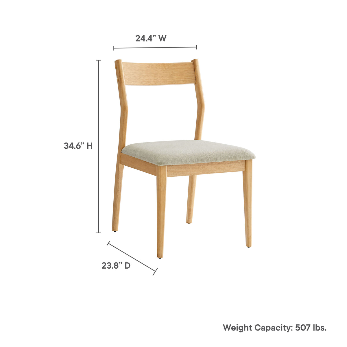 Solara Fabric Wood Dining Side Chairs Set of 2, Natural Heathered Weave Beige