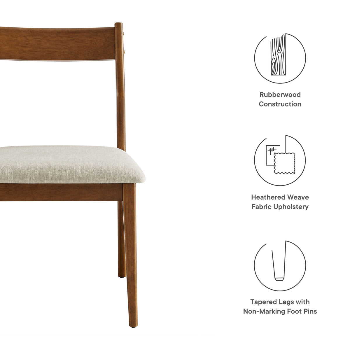 Solara 7-Piece Wood Dining Set with Fabric Upholstered Side Chairs, Walnut Heathered Weave Beige