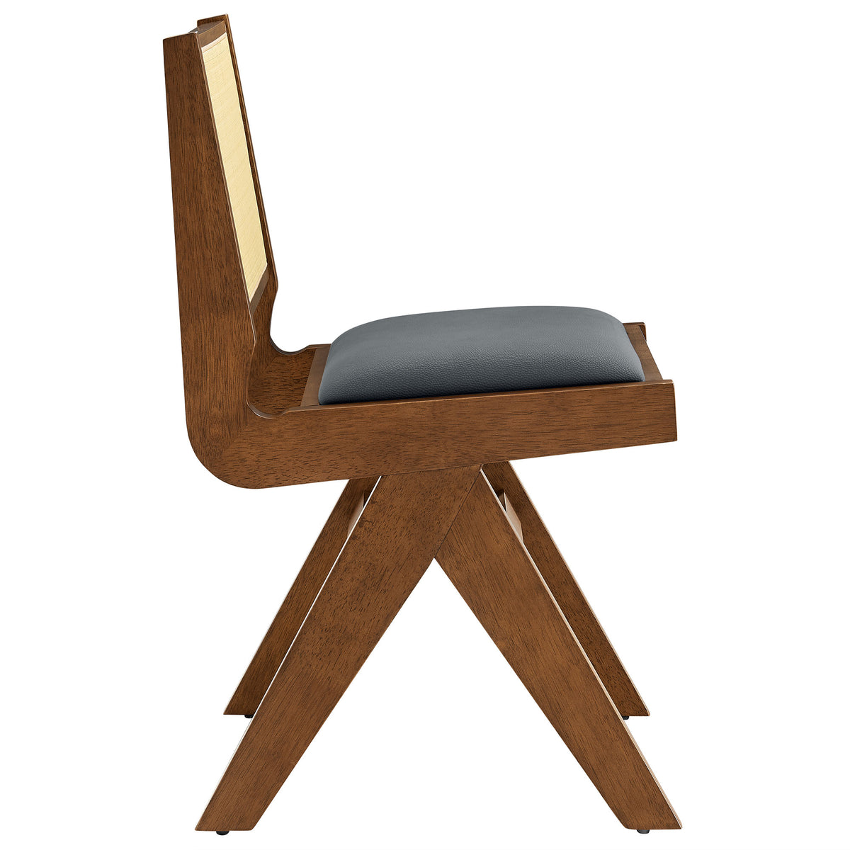 Thera Vegan Leather and Cane Dining Side Chairs Set of 2, Walnut Black