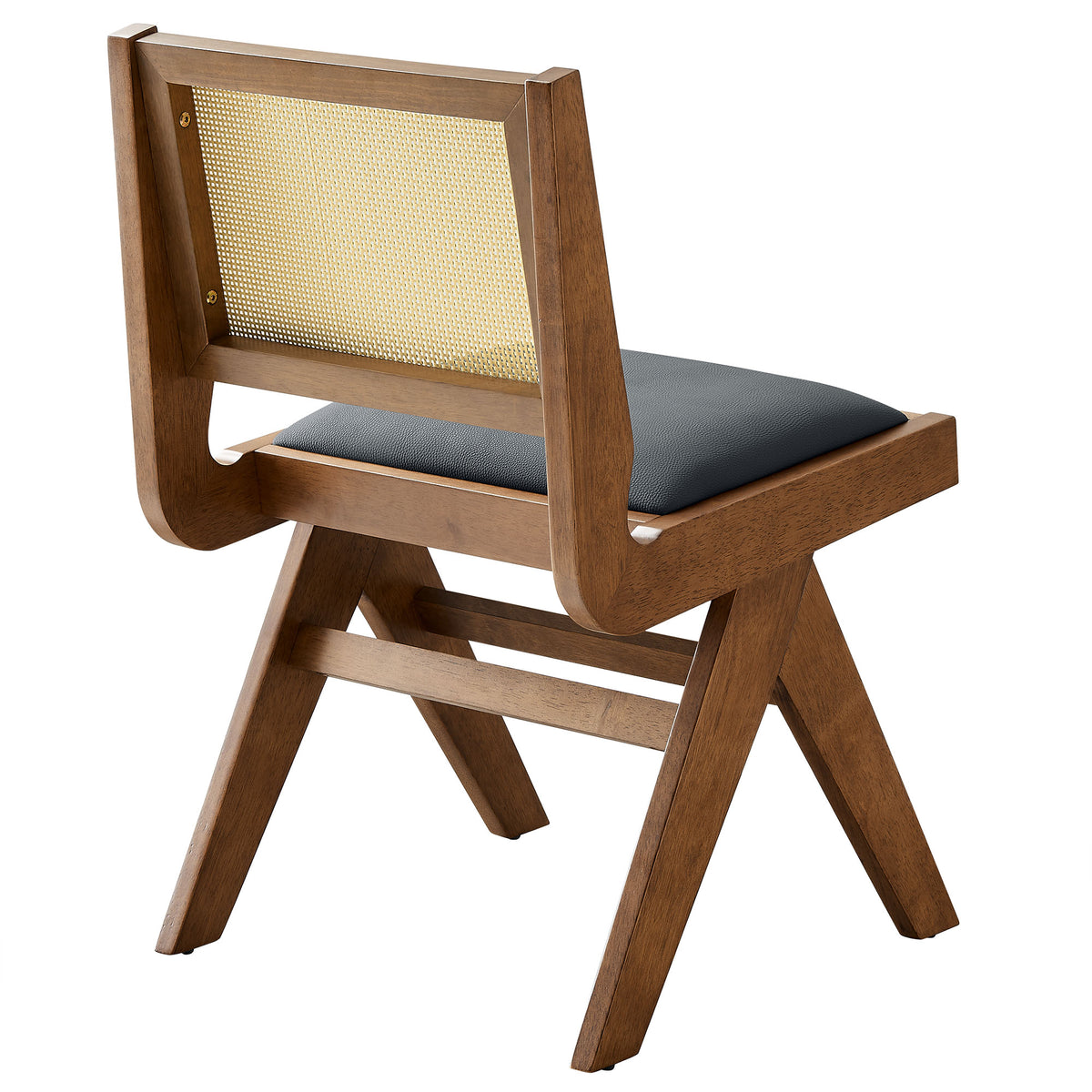 Thera Vegan Leather and Cane Dining Side Chairs Set of 2, Walnut Black