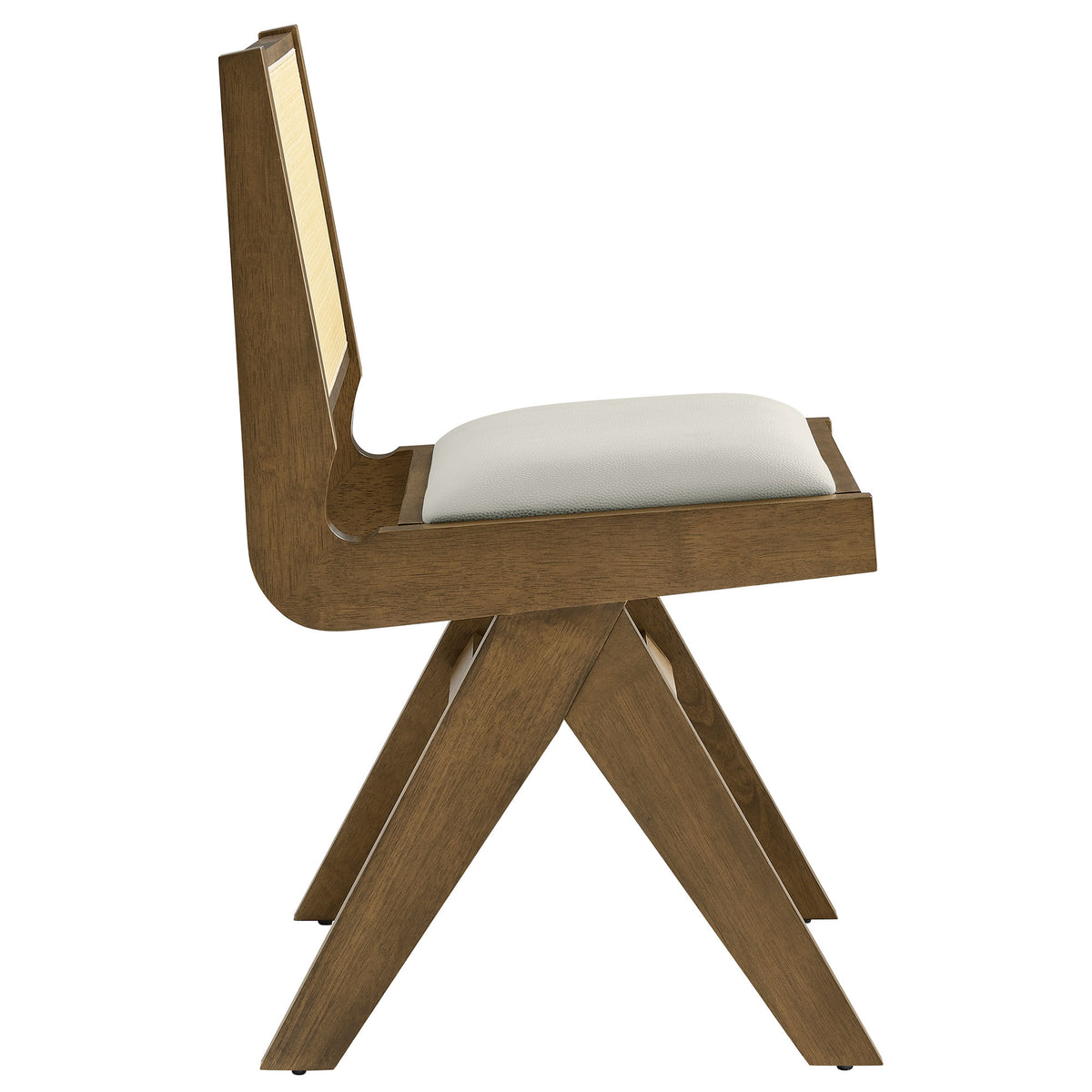 Thera Vegan Leather and Cane Dining Side Chairs Set of 2, Weathered Oak Stone