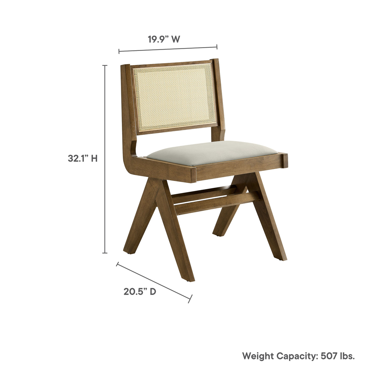 Thera Vegan Leather and Cane Dining Side Chairs Set of 2, Weathered Oak Stone