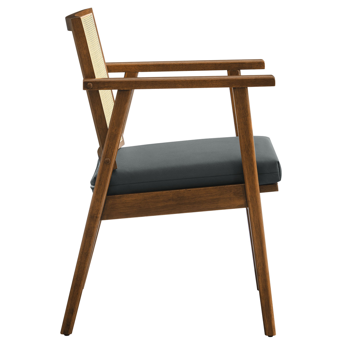 Thera Vegan Leather and Cane Accent Armchairs Set of 2, Walnut Black