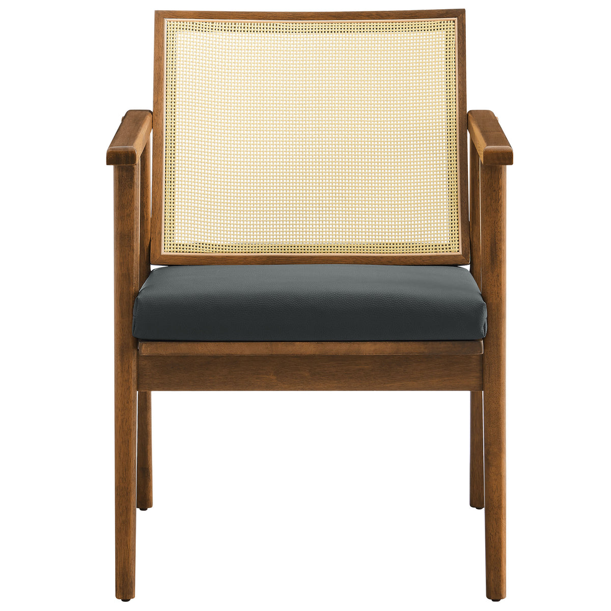 Thera Vegan Leather and Cane Accent Armchairs Set of 2, Walnut Black