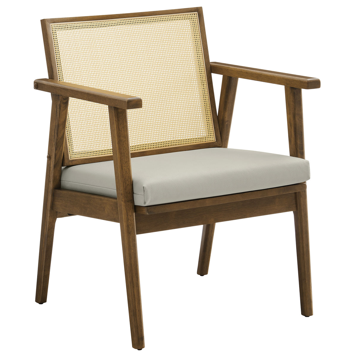 Thera Vegan Leather and Cane Accent Armchairs Set of 2, Weathered Oak Stone