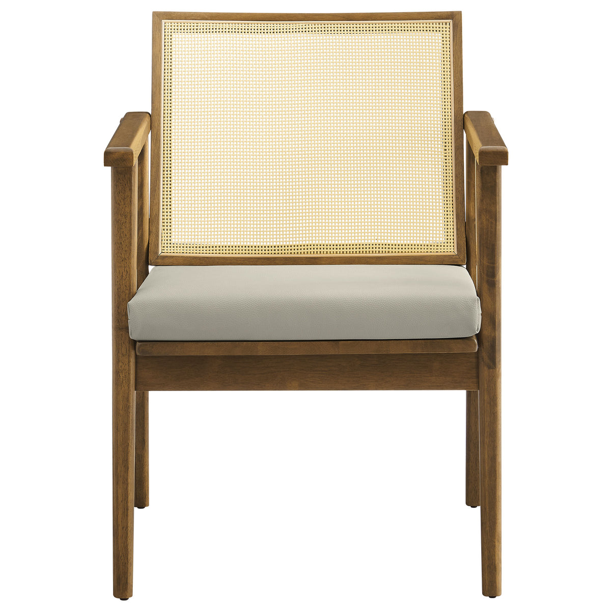 Thera Vegan Leather and Cane Accent Armchairs Set of 2, Weathered Oak Stone