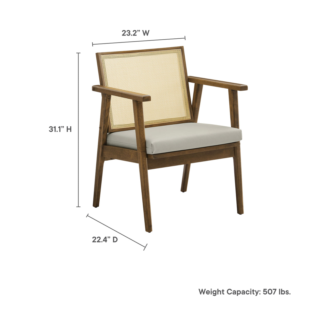 Thera Vegan Leather and Cane Accent Armchairs Set of 2, Weathered Oak Stone