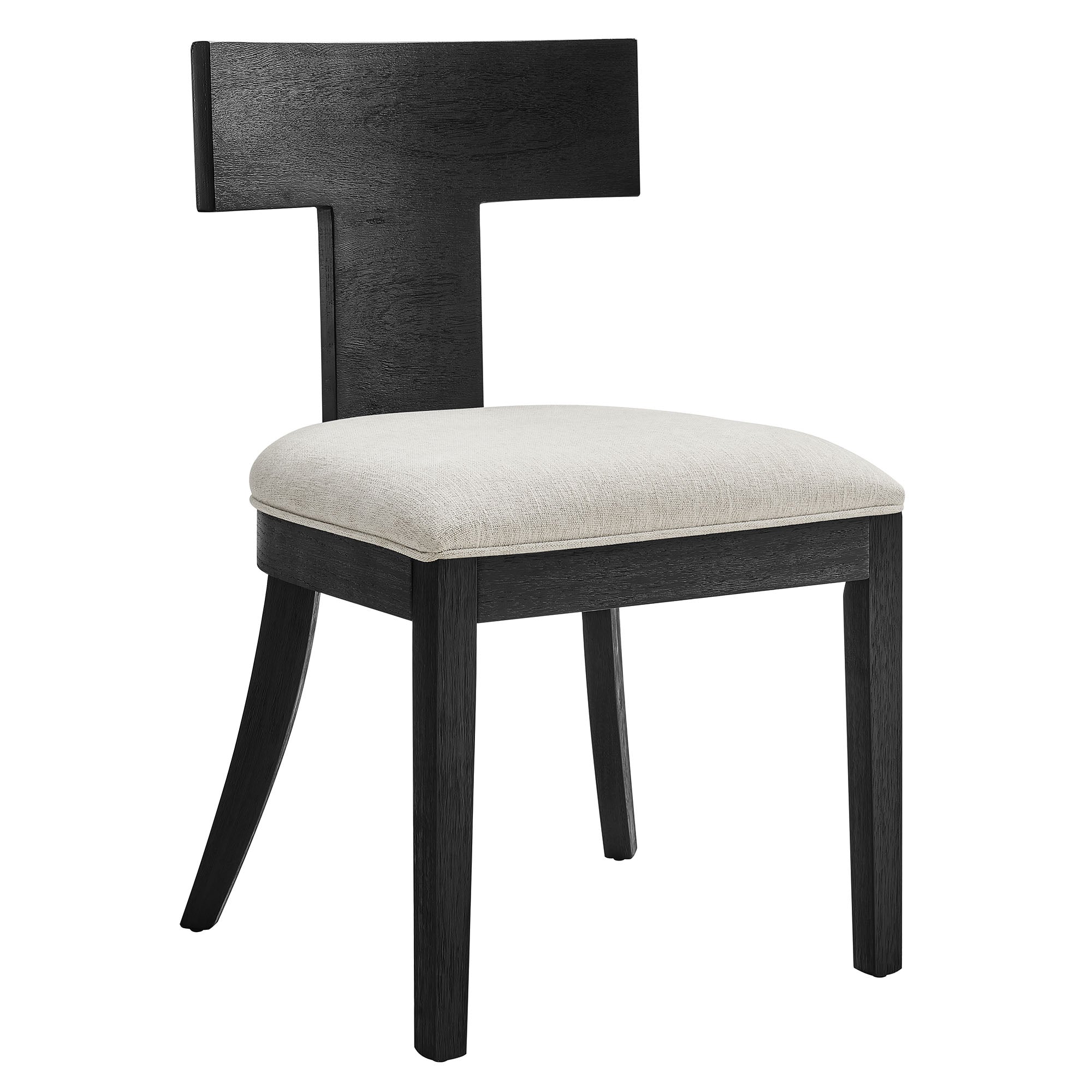 Peregrine Wood and Fabric Upholstered Dining Chairs Set of 2, Black Heathered Weave Ivory