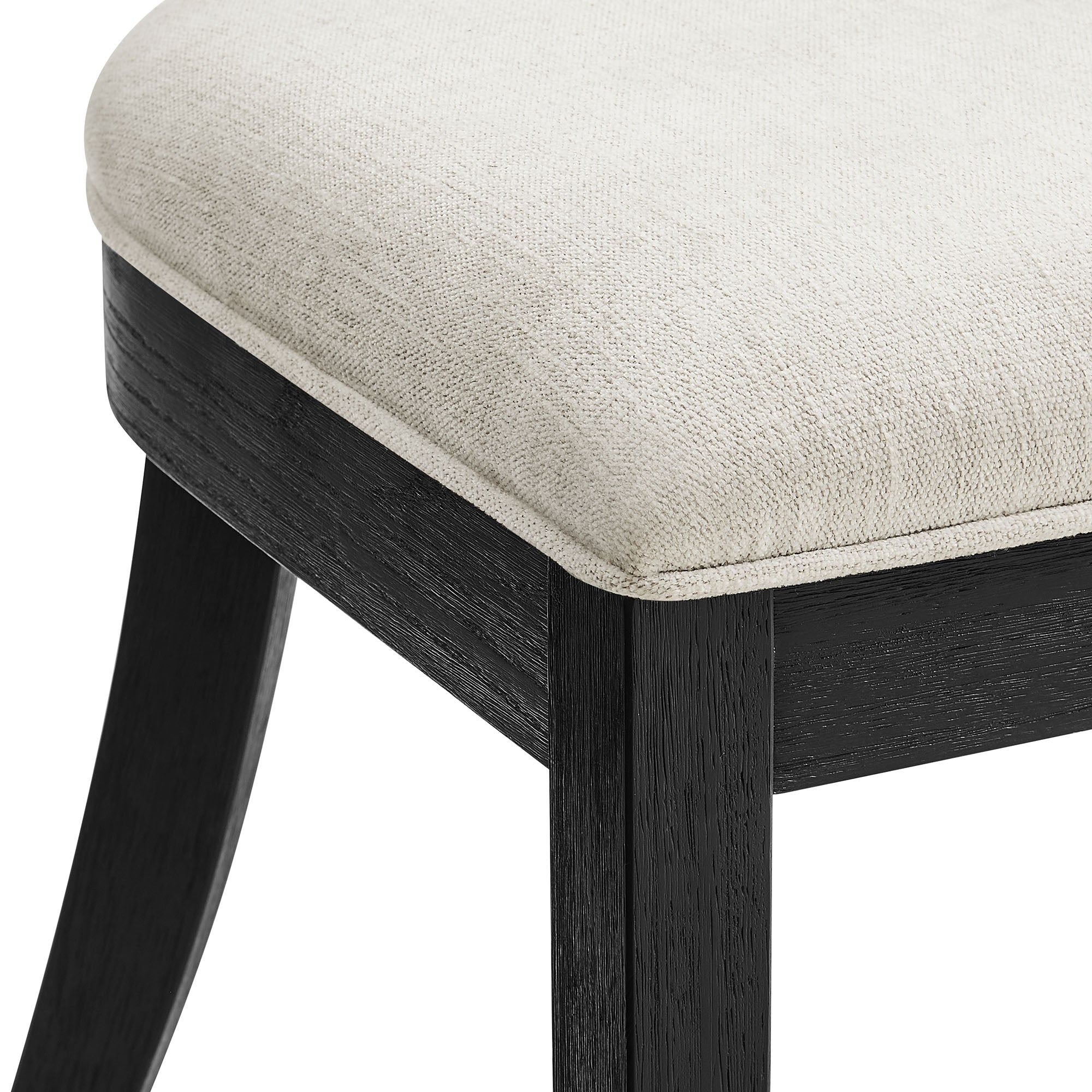 Peregrine Wood and Fabric Upholstered Dining Chairs Set of 2, Black Heathered Weave Ivory