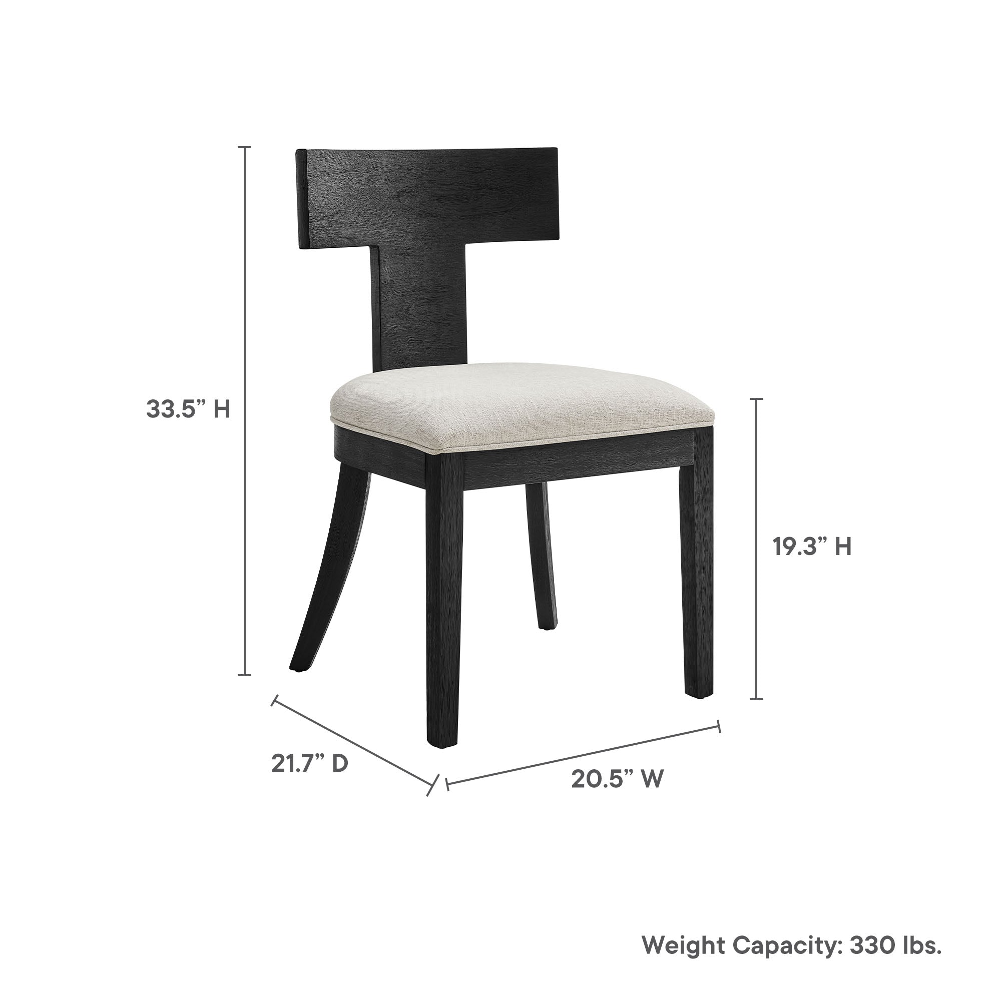 Peregrine Wood and Fabric Upholstered Dining Chairs Set of 2, Black Heathered Weave Ivory