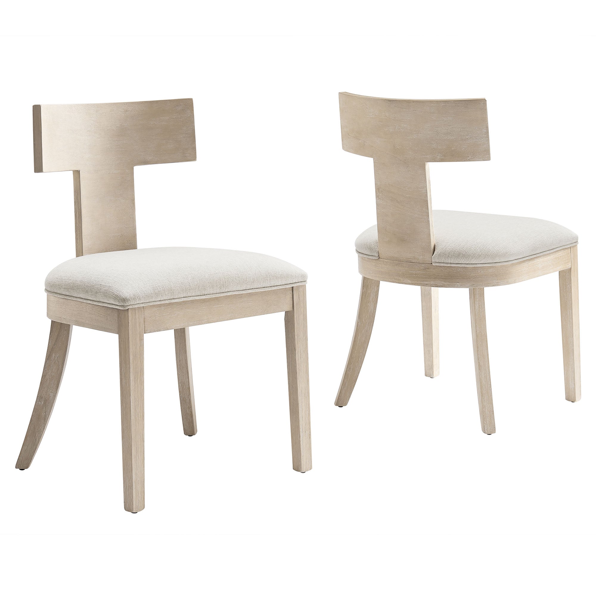 Peregrine Wood and Fabric Upholstered Dining Chairs Set of 2, Natural Heathered Weave Ivory