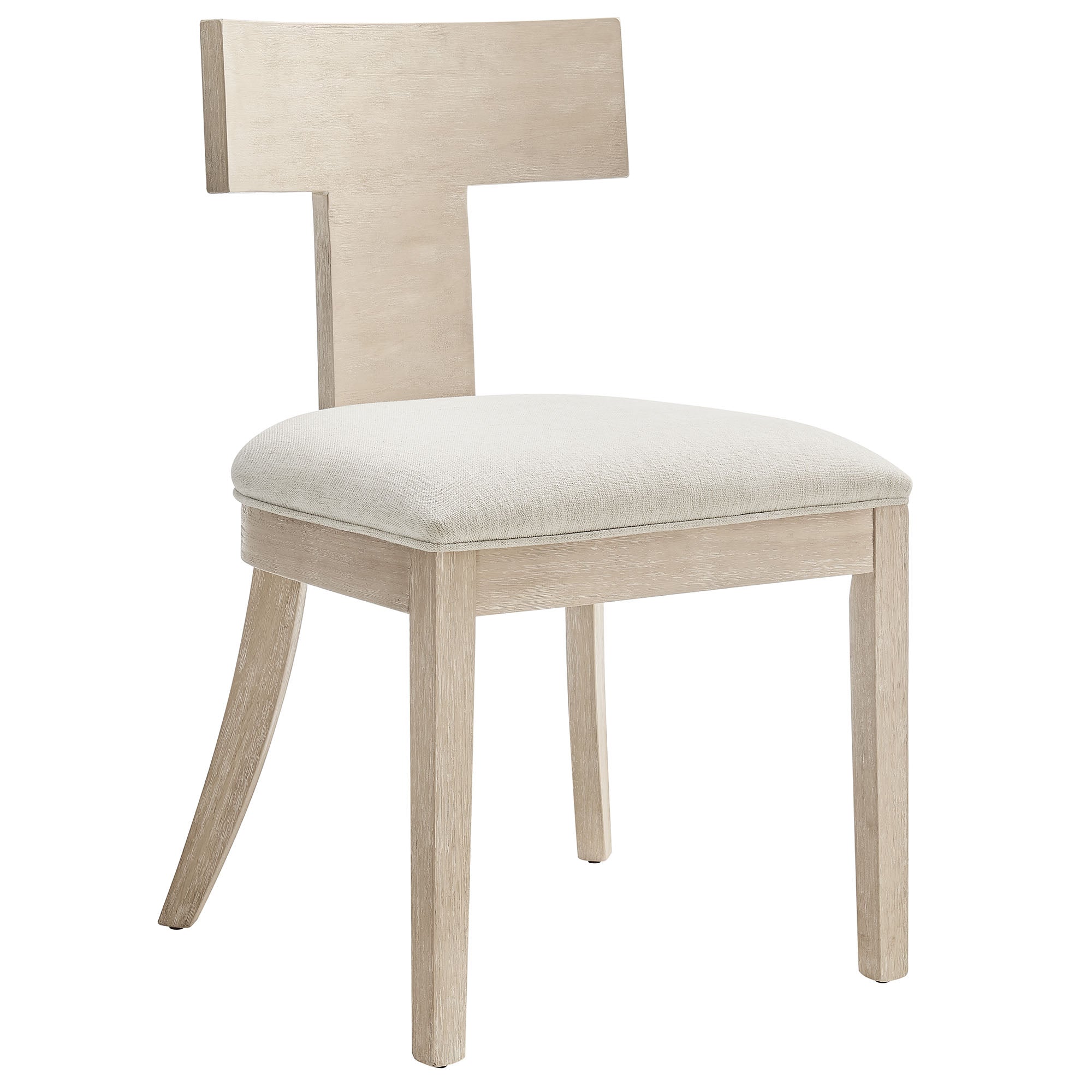 Peregrine Wood and Fabric Upholstered Dining Chairs Set of 2, Natural Heathered Weave Ivory