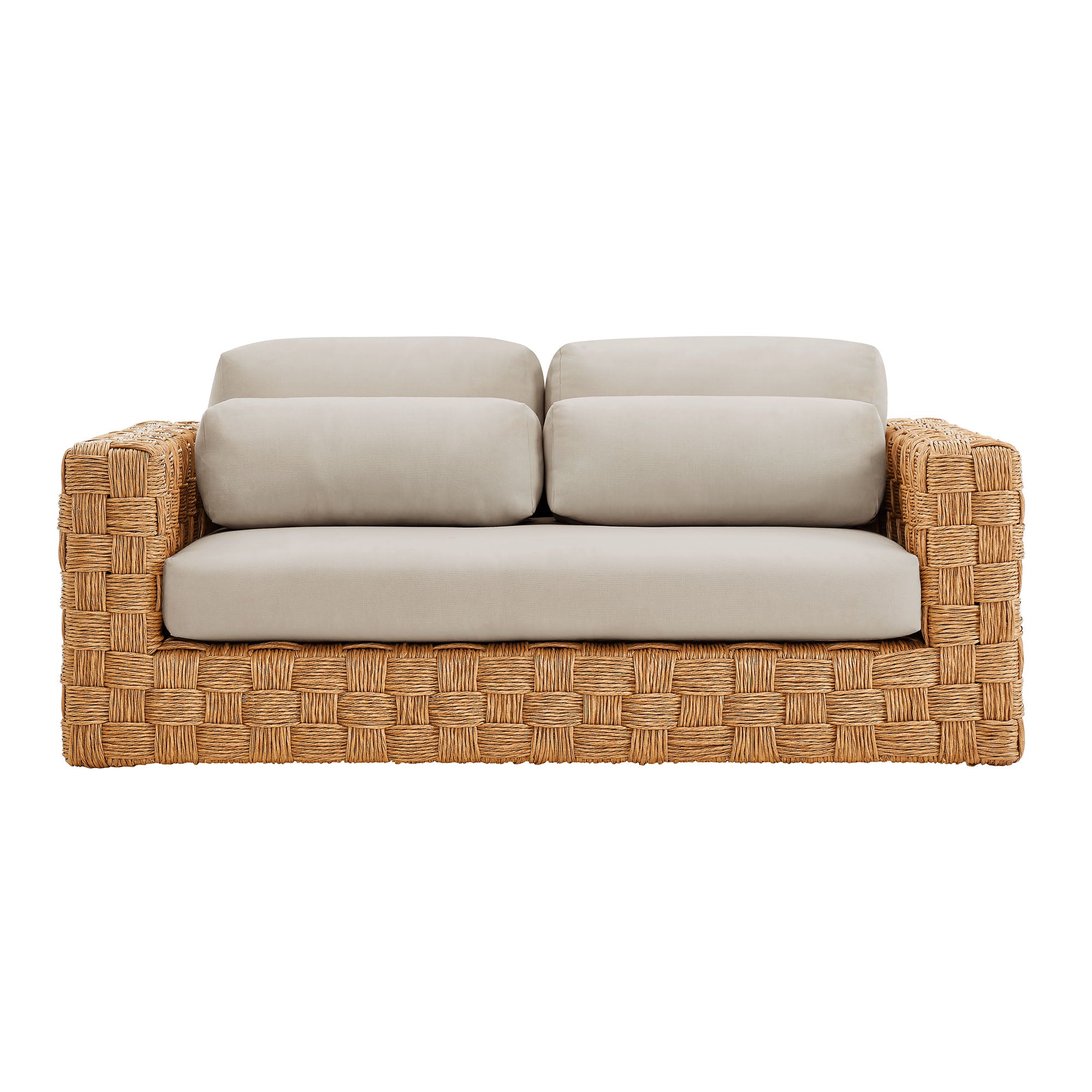 Thames Outdoor Patio Wicker Outdoor Patio Rattan Loveseat, Natural Light Gray