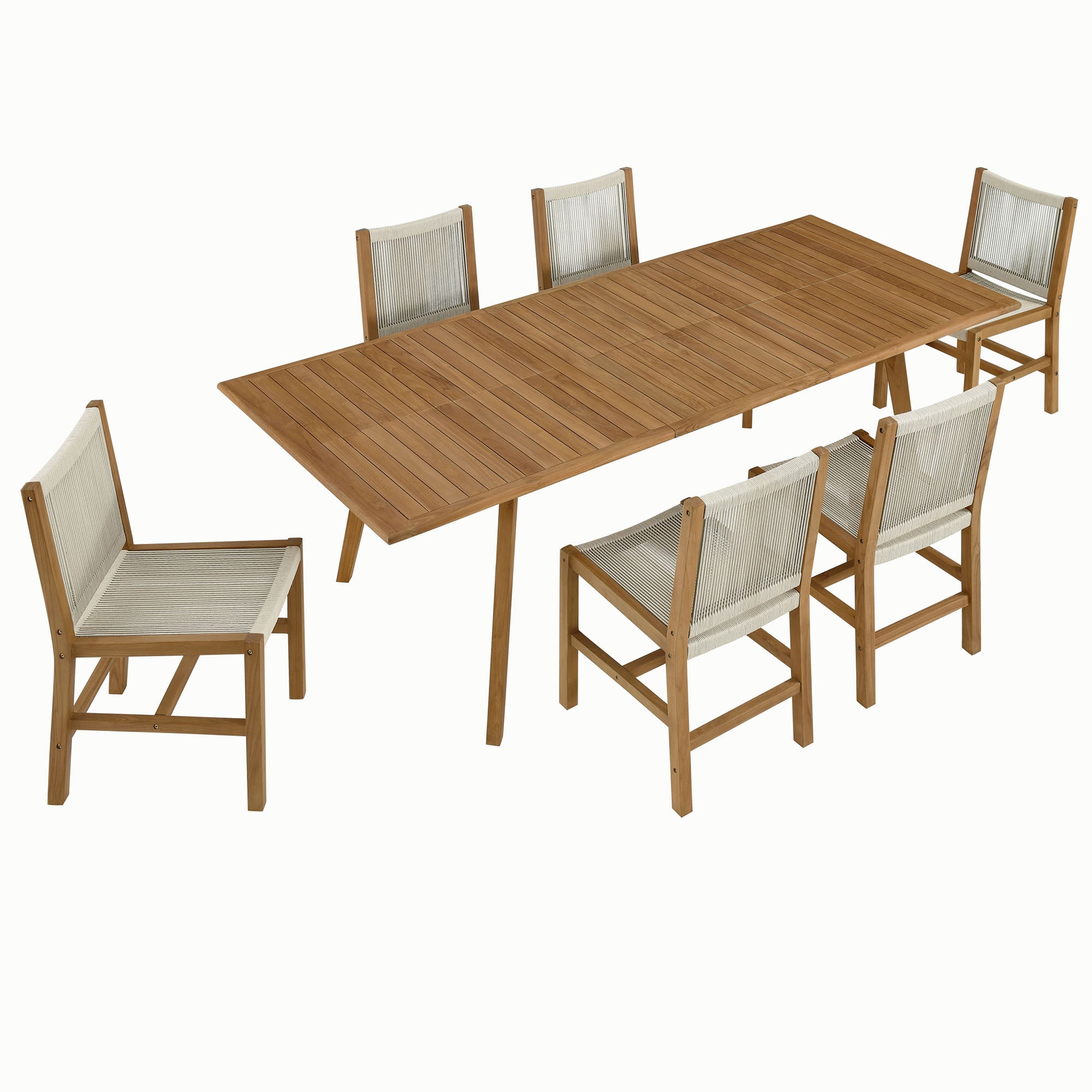 Vienna 7-Piece Outdoor Patio Teak and Rope Dining Set with Armless Chairs, Natural Natural