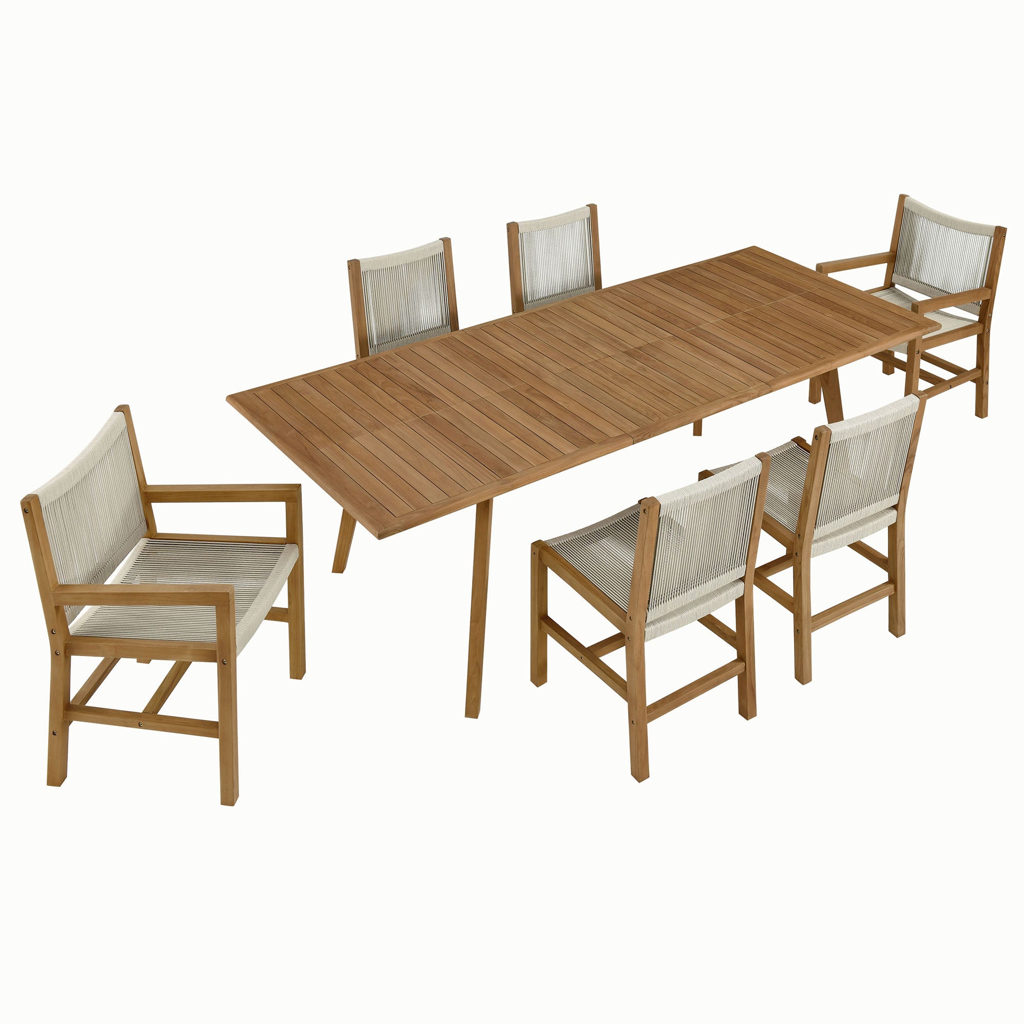 Vienna 7-Piece Outdoor Patio Teak and Rope Dining Set, Natural Natural