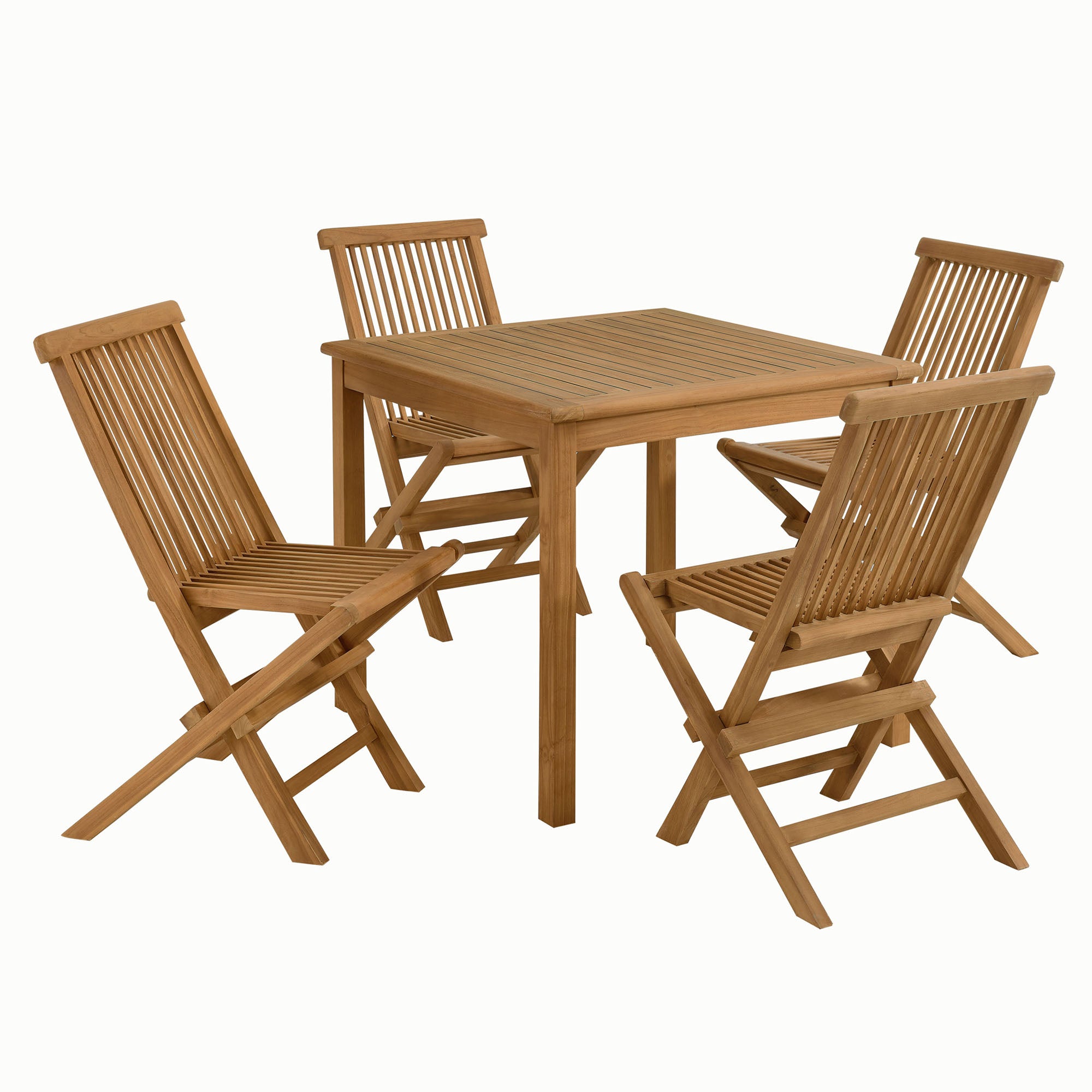 Vienna 5-Piece Outdoor Patio Teak Wood Dining Set with Folding Chairs, Natural Natural