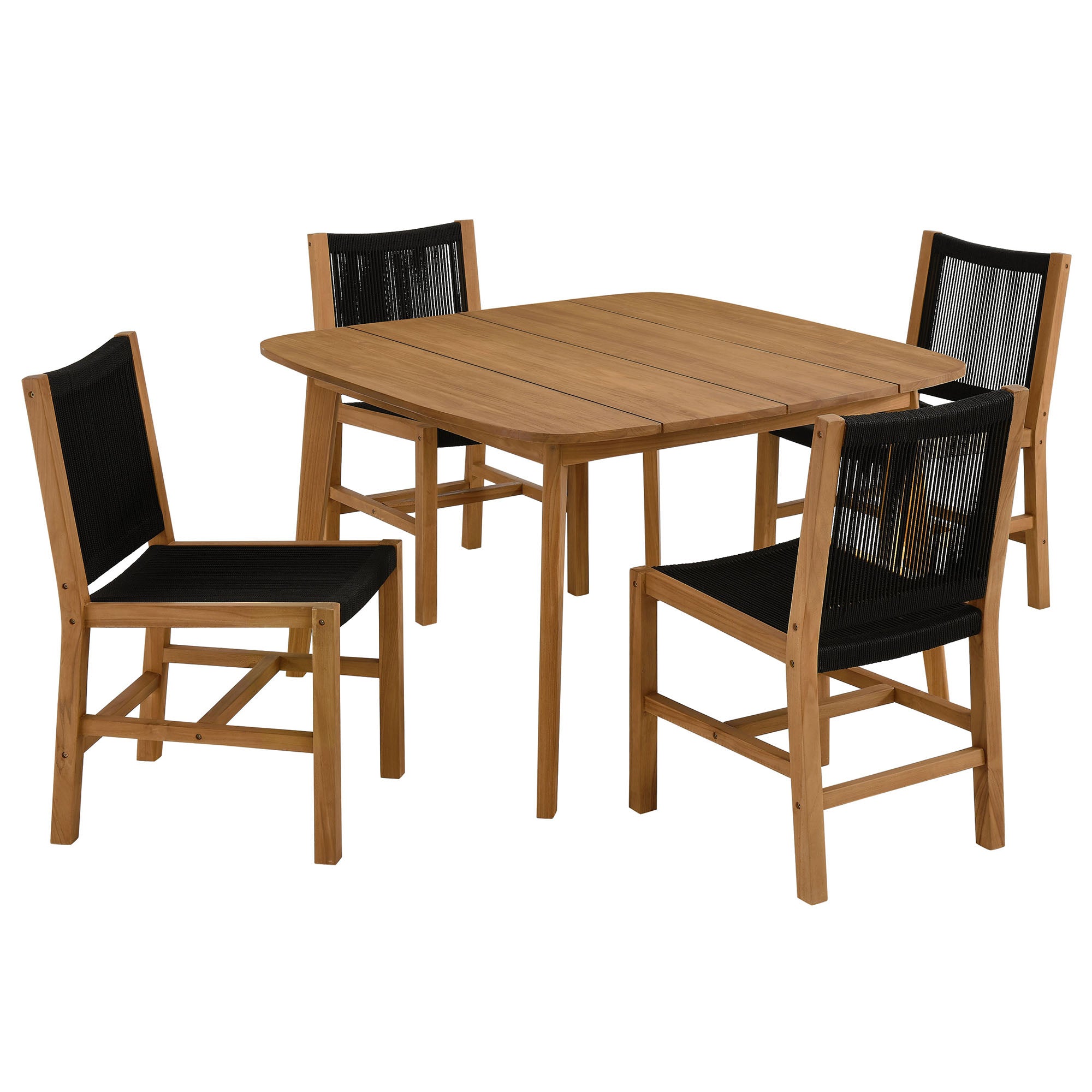 Vienna 5-Piece Outdoor Patio Teak and Rope Dining Set with Armless Chairs, Natural Black