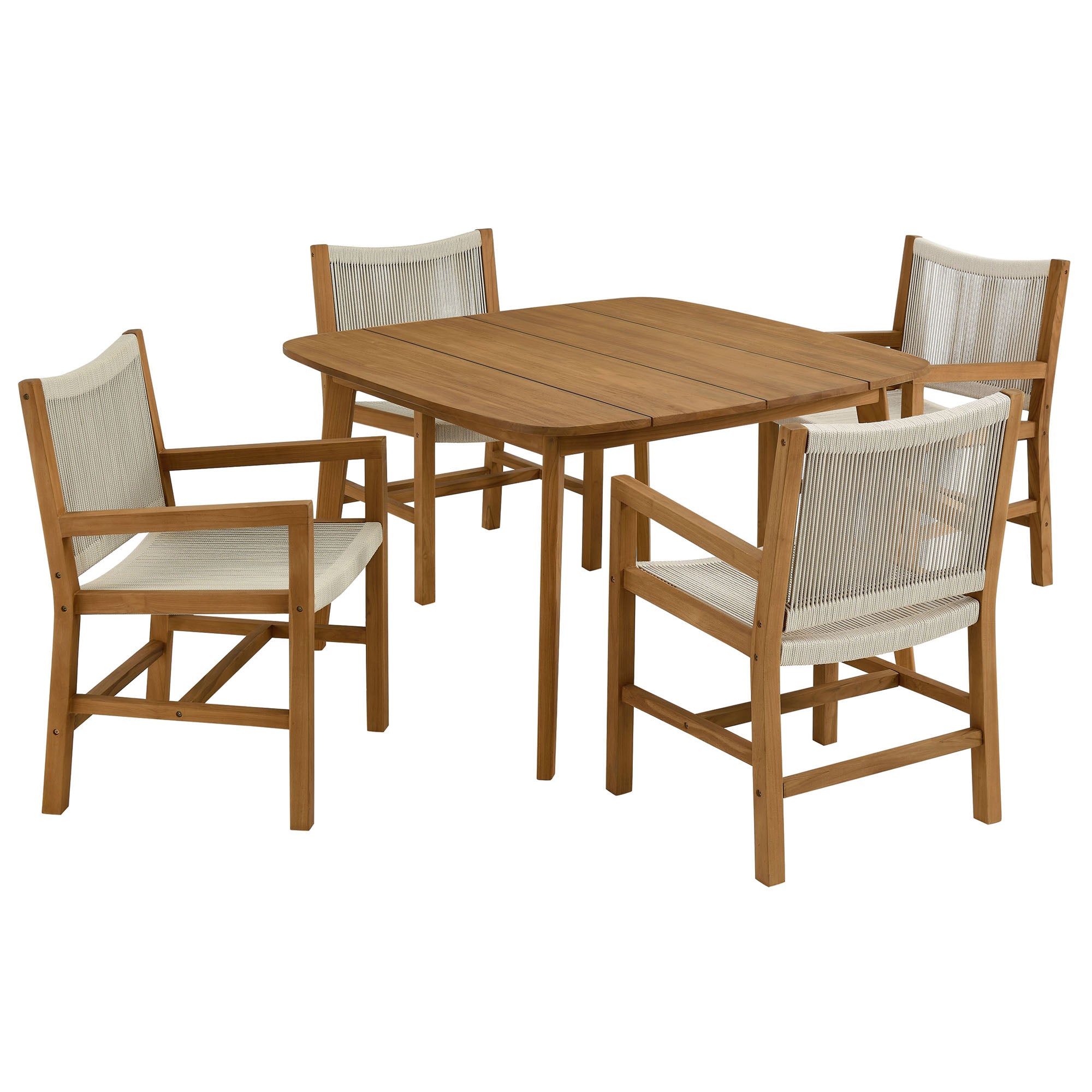 Vienna 5-Piece Outdoor Patio Teak and Rope Dining Set with Armchairs, Natural Natural