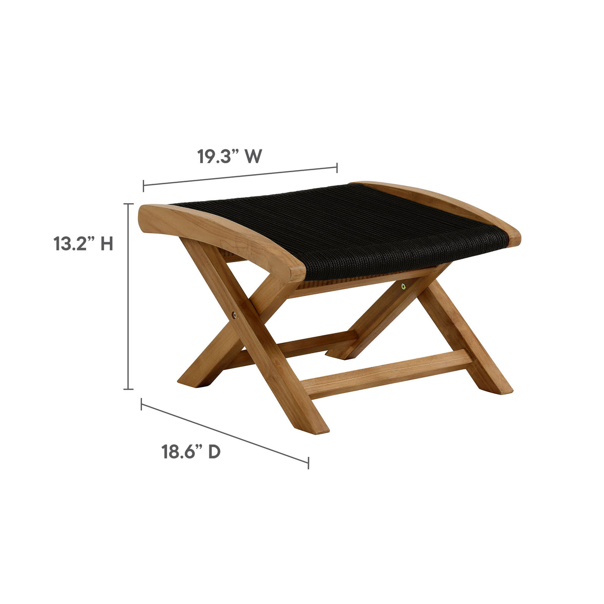 Vienna 2-Piece Outdoor Patio Teak and Rope Folding Accent Lounge Chair and Ottoman Set, Natural Black