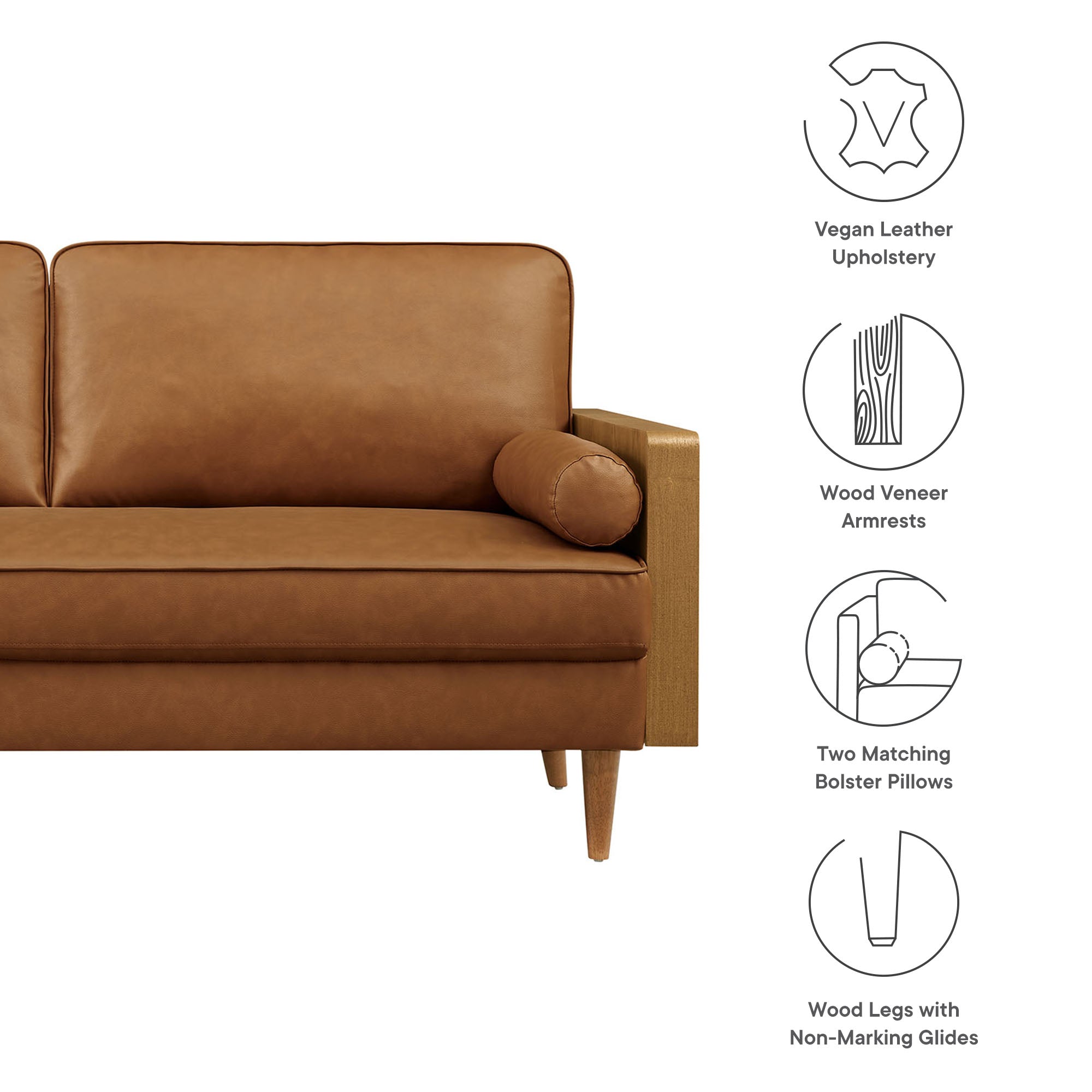 Kellan Vegan Leather Sofa, Walnut Tan