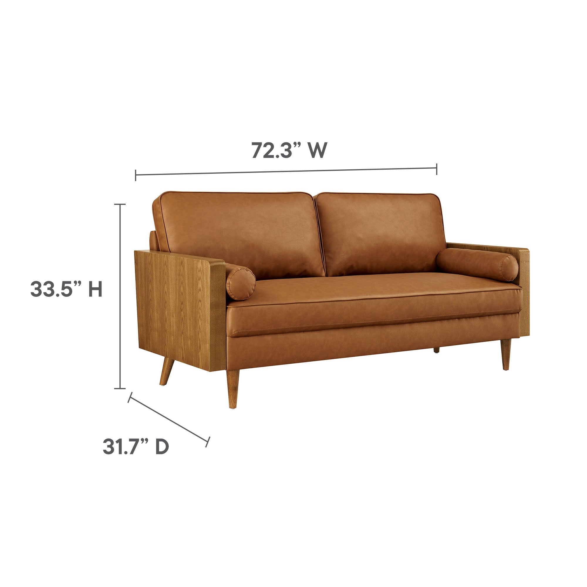 Kellan Vegan Leather Sofa, Walnut Tan