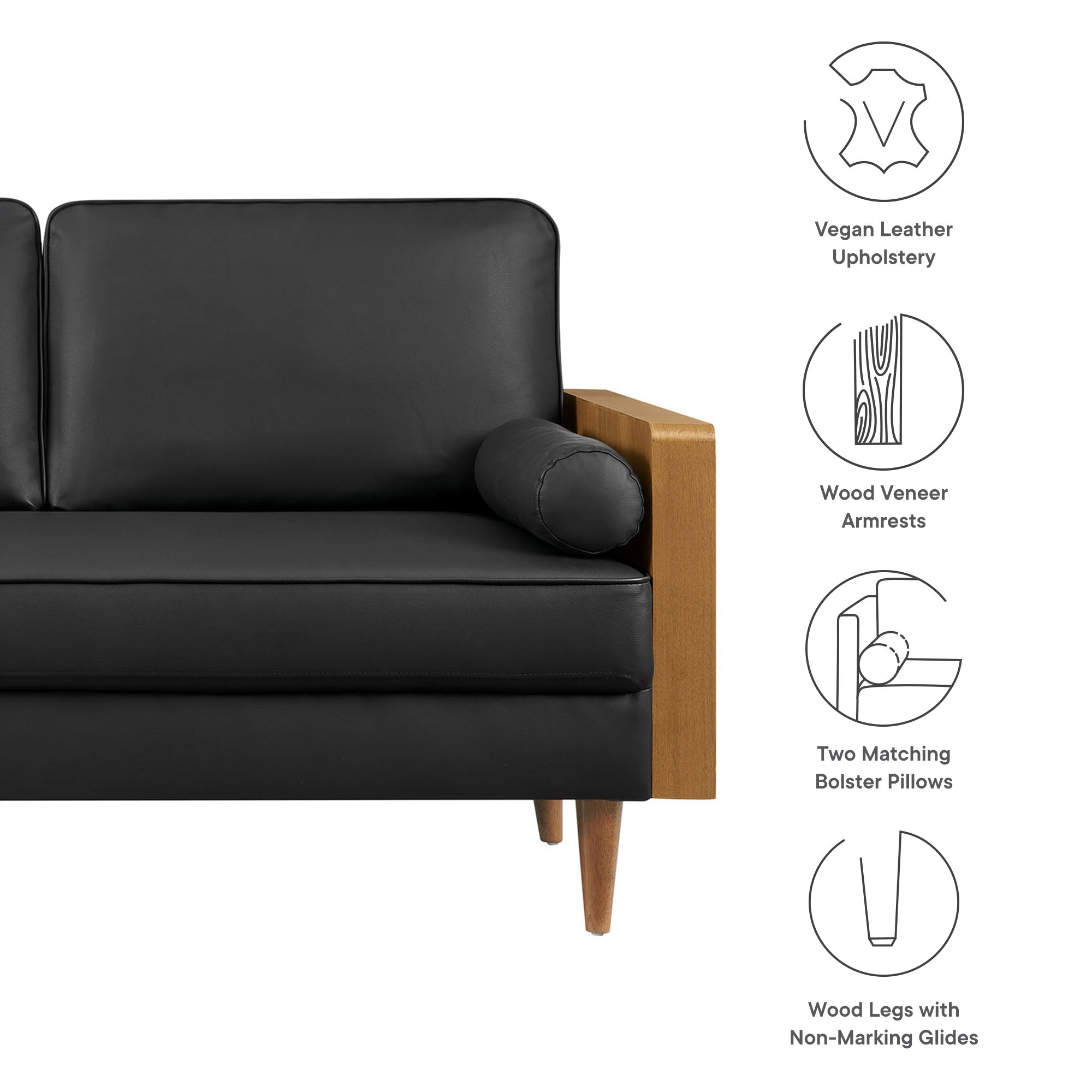 Kellan Vegan Leather Loveseat, Walnut Black