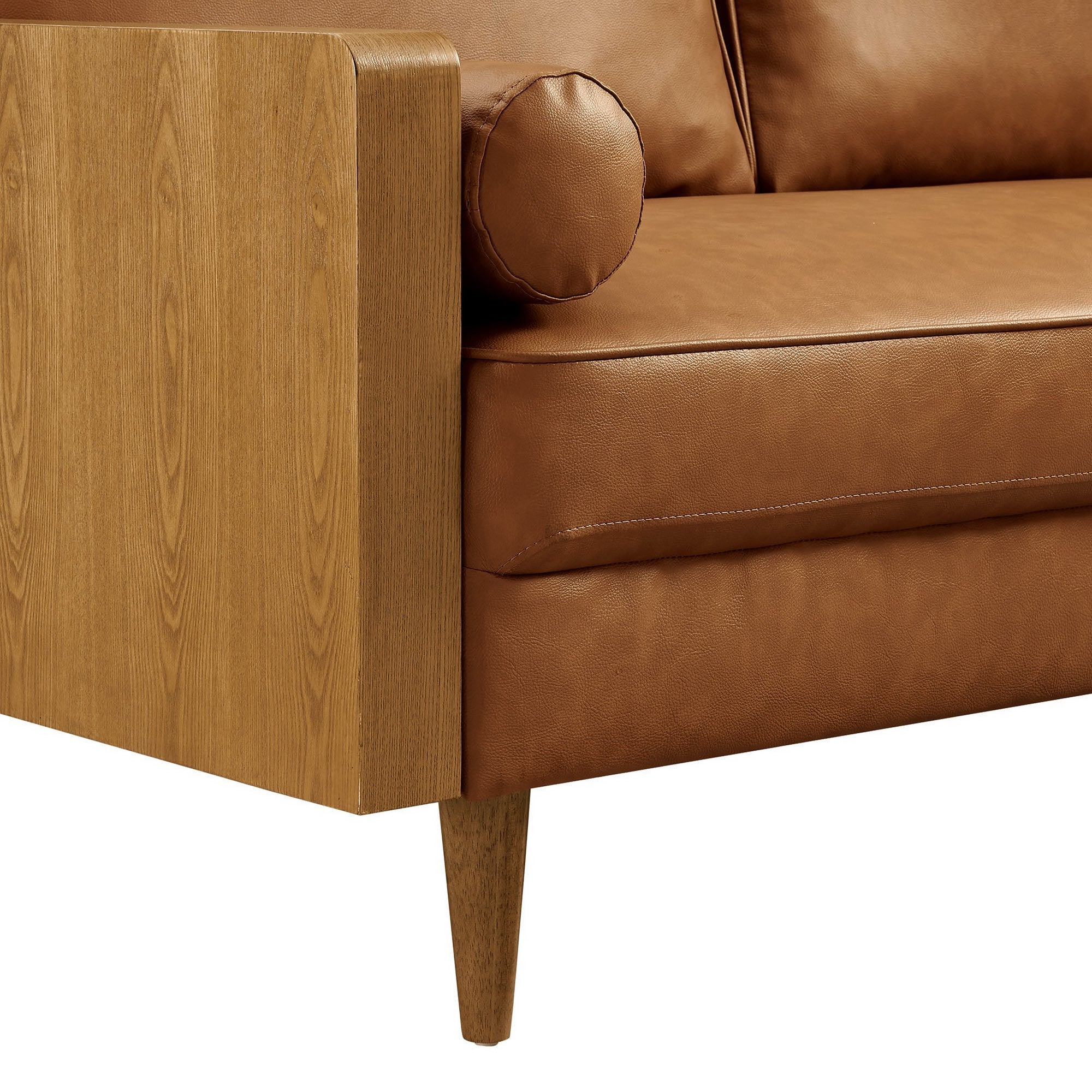 Kellan Vegan Leather Loveseat, Walnut Tan