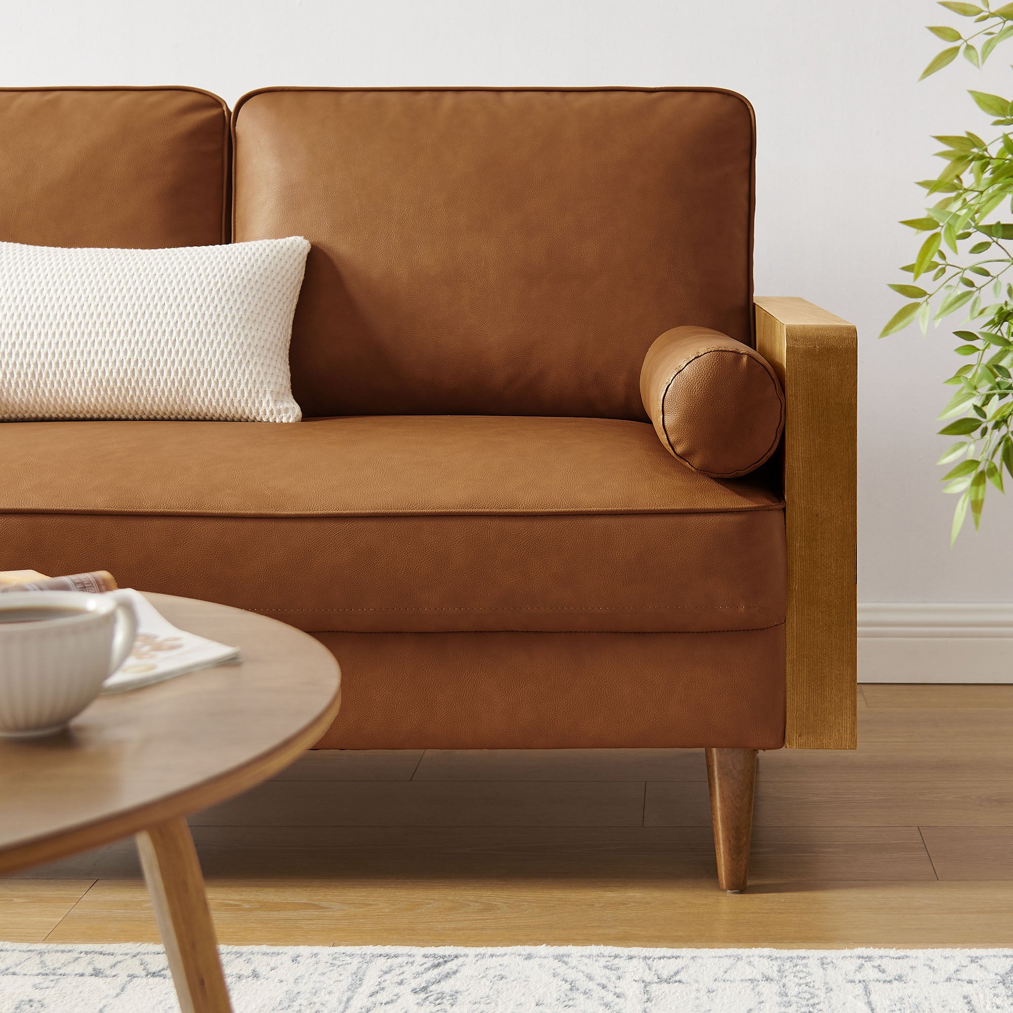 Kellan Vegan Leather Loveseat, Walnut Tan