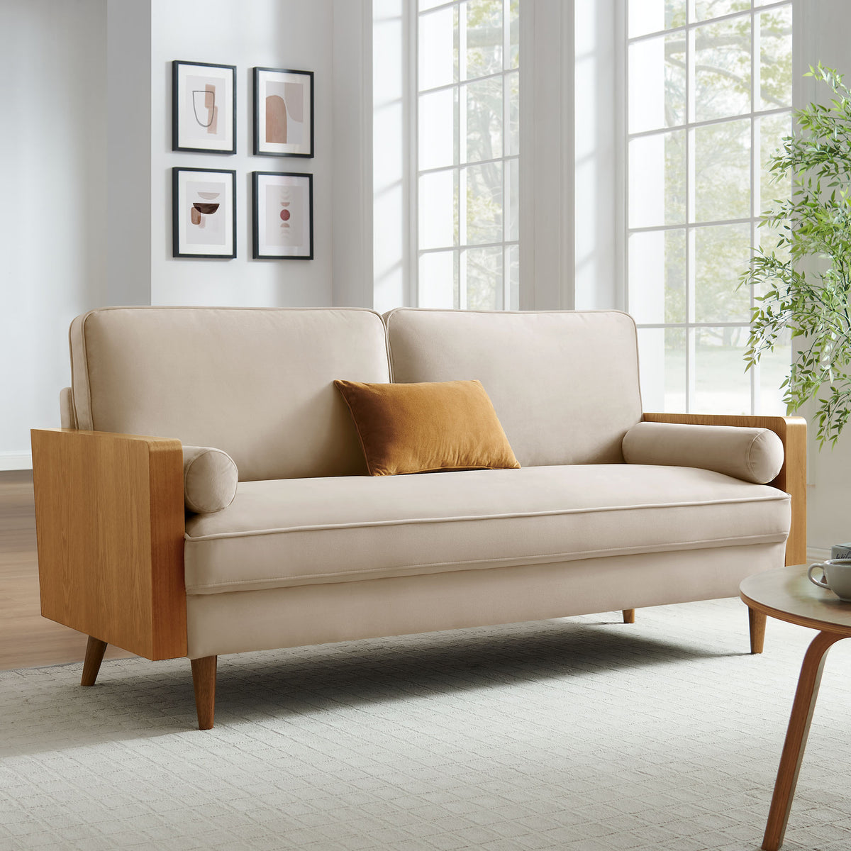 Kellan Performance Velvet Sofa, Walnut Almond