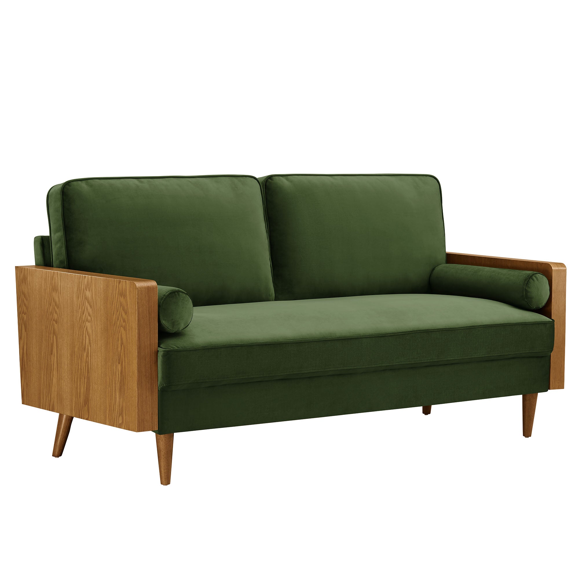 Kellan Performance Velvet Sofa, Walnut Moss Green
