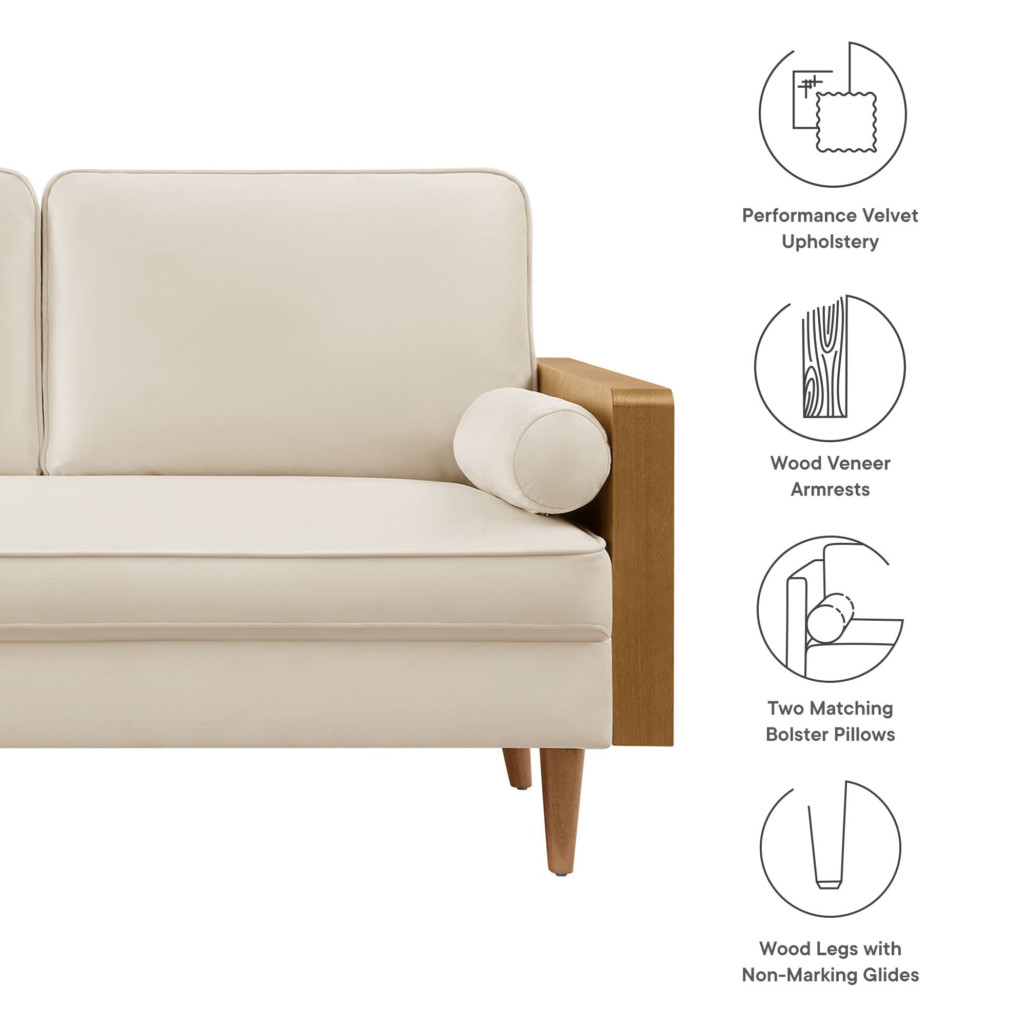 Kellan Performance Velvet Loveseat, Walnut Alabaster