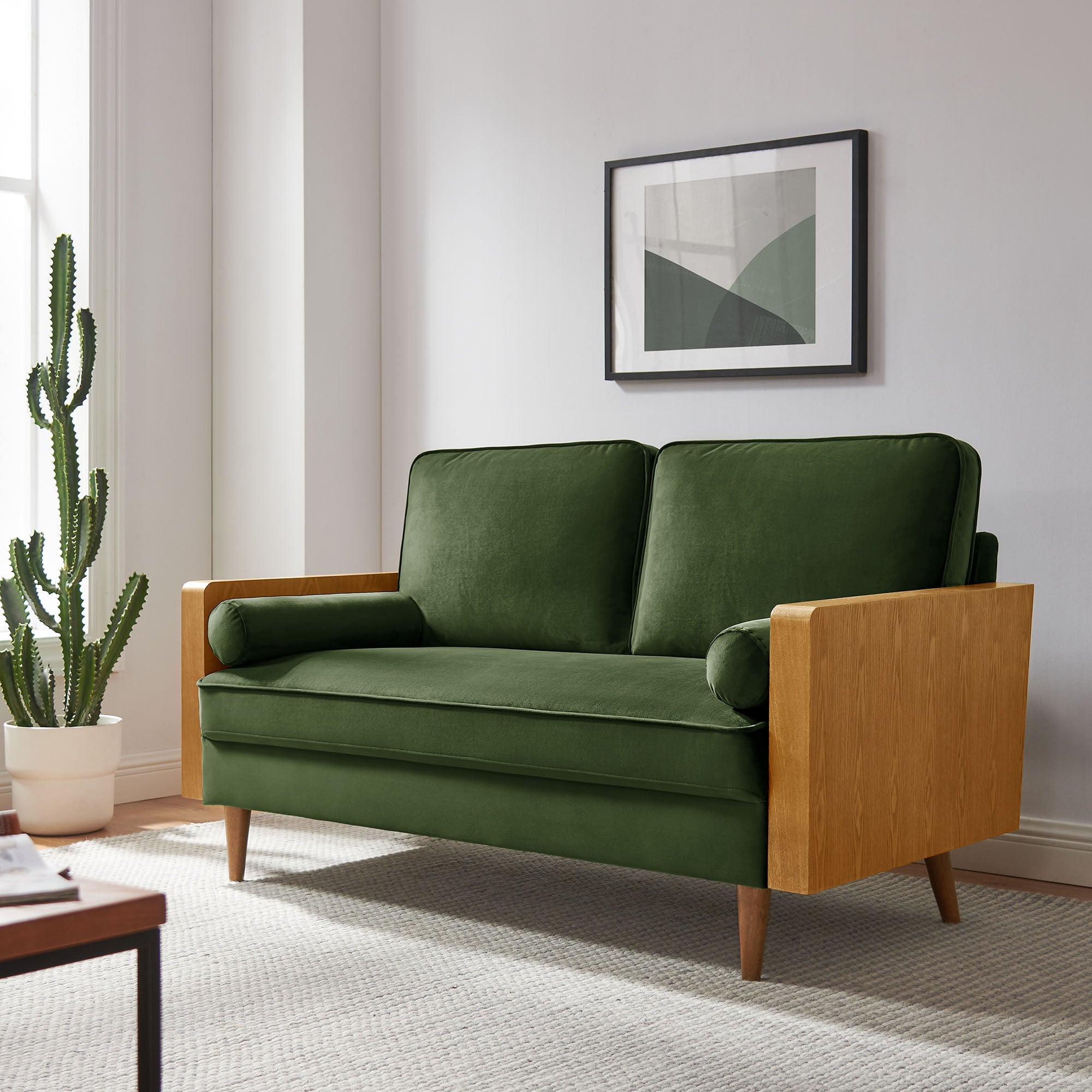 Kellan Performance Velvet Loveseat, Walnut Moss Green