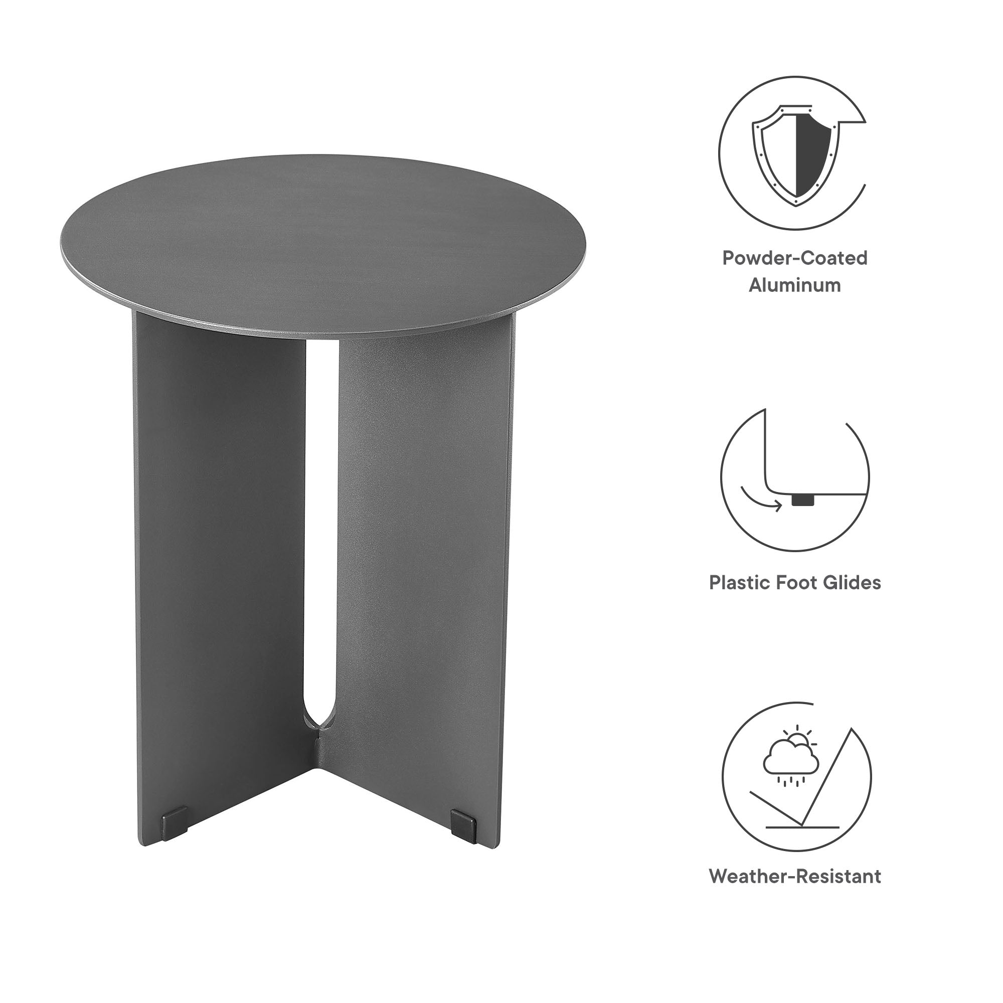 Tecton Outdoor Patio Aluminum Side Table, Charcoal