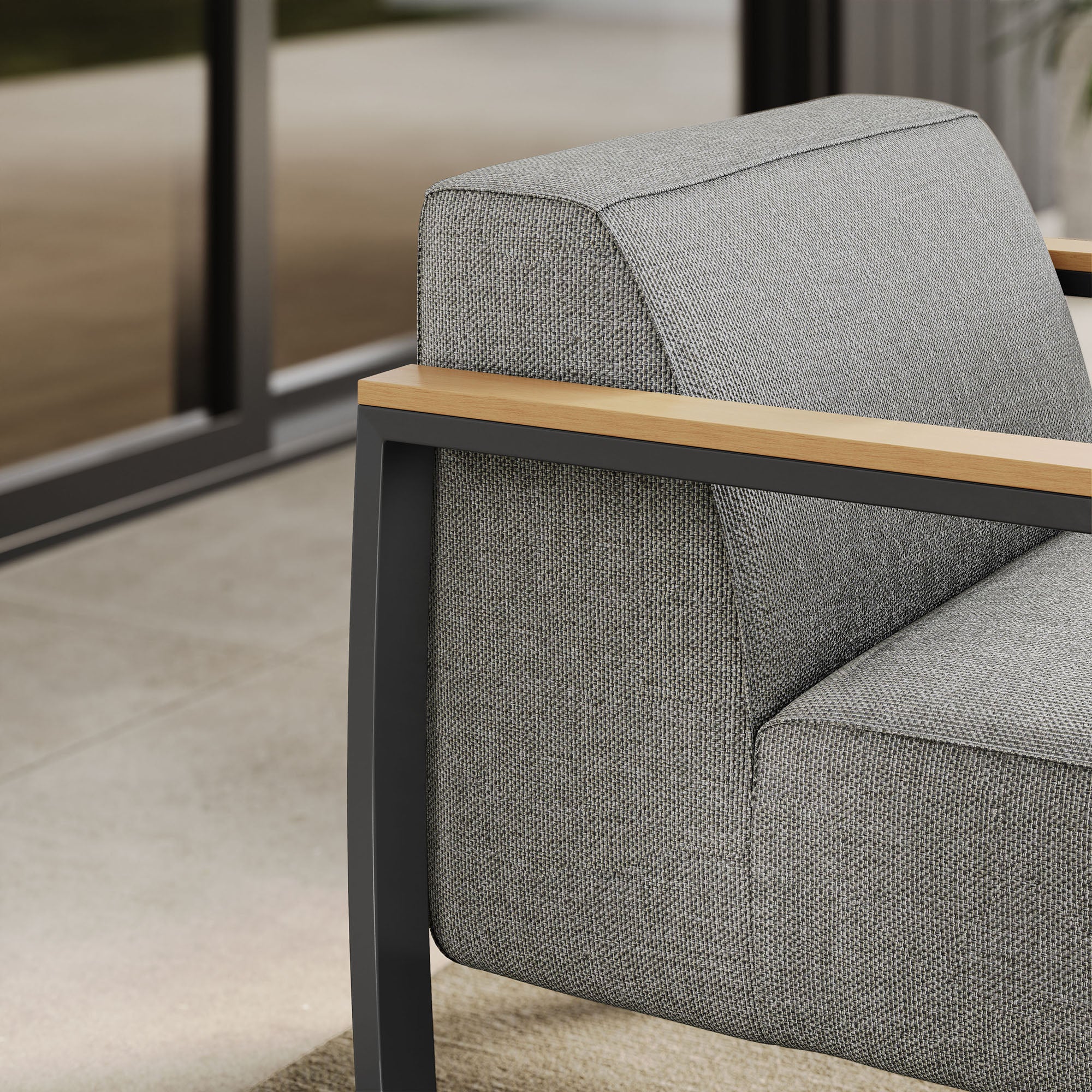 Sauve Outdoor Patio Aluminum and Fabric Armchair, Charcoal Light Gray