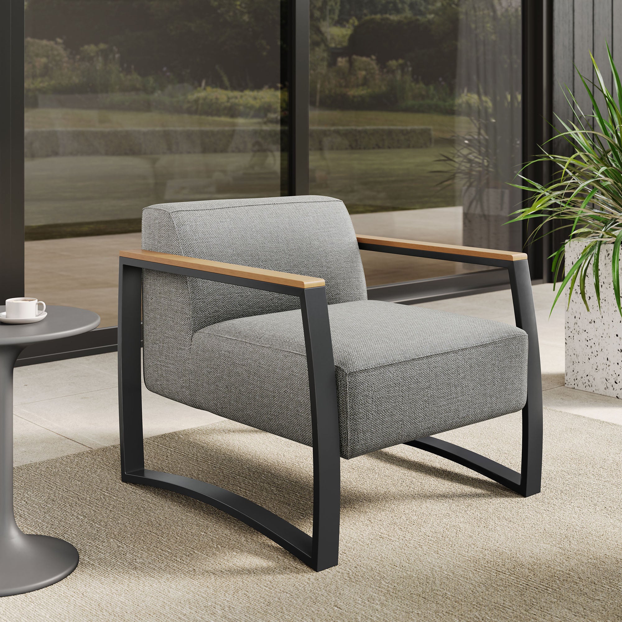 Sauve Outdoor Patio Aluminum and Fabric Armchair, Charcoal Light Gray