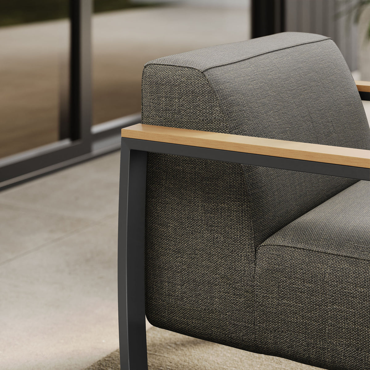 Sauve Outdoor Patio Aluminum and Fabric Armchair, Charcoal Smoke