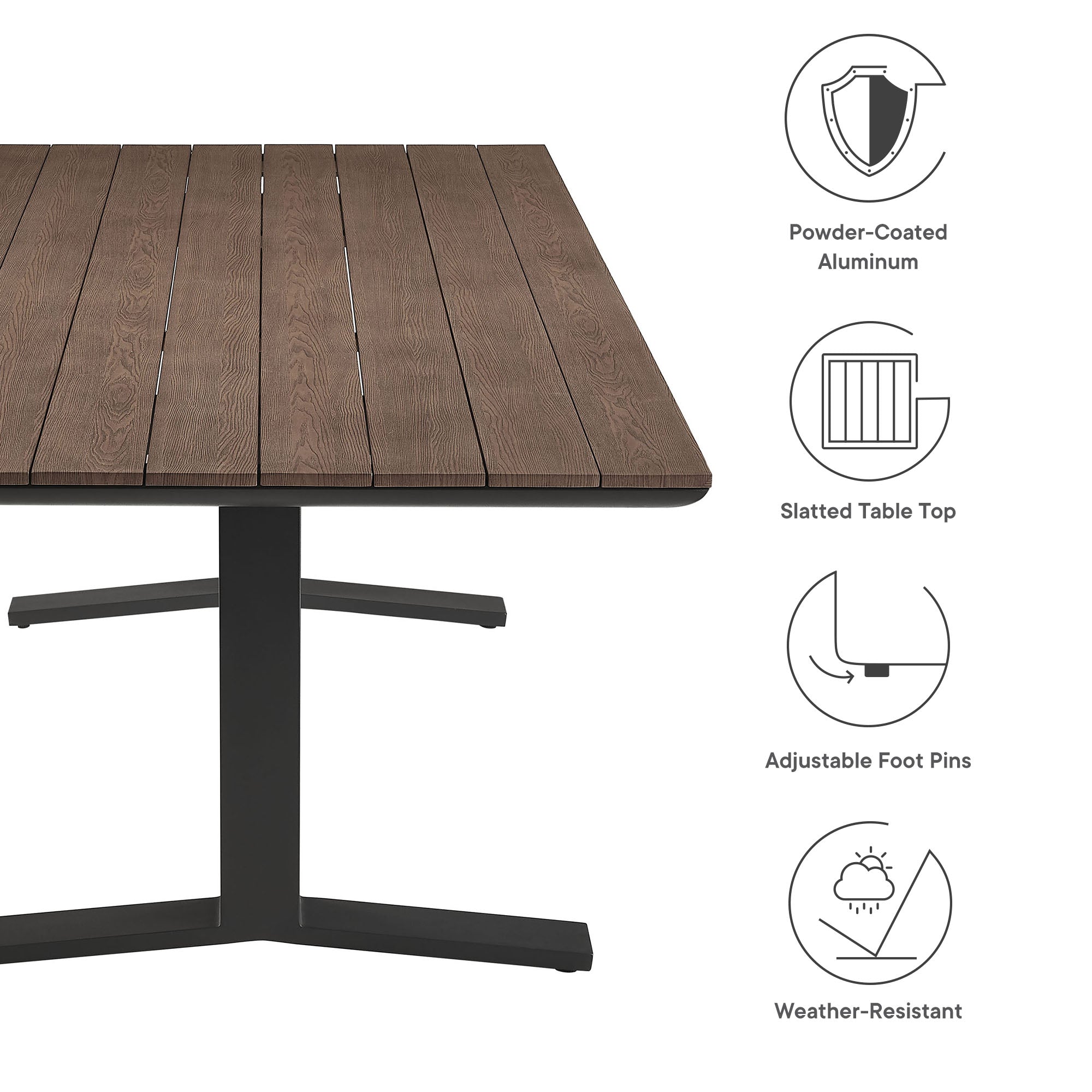 Gavelston 91" Outdoor Patio Aluminum Dining Table, Gray Wash Charcoal Gray