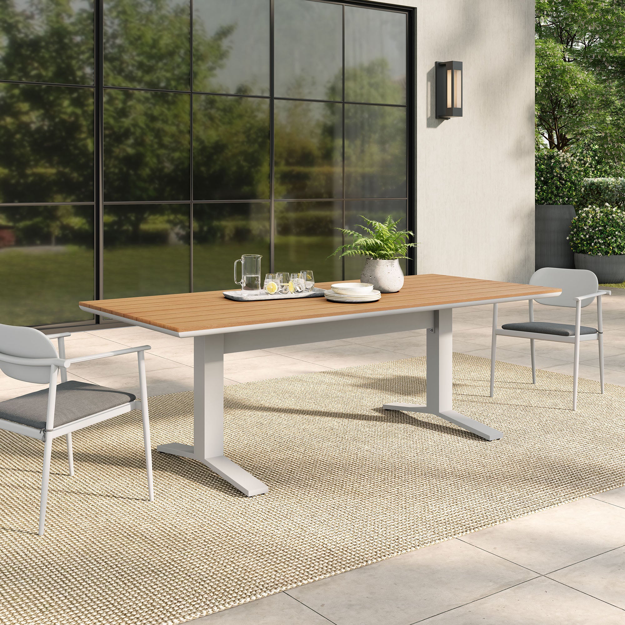 Gavelston 91" Outdoor Patio Aluminum Dining Table, Natural White
