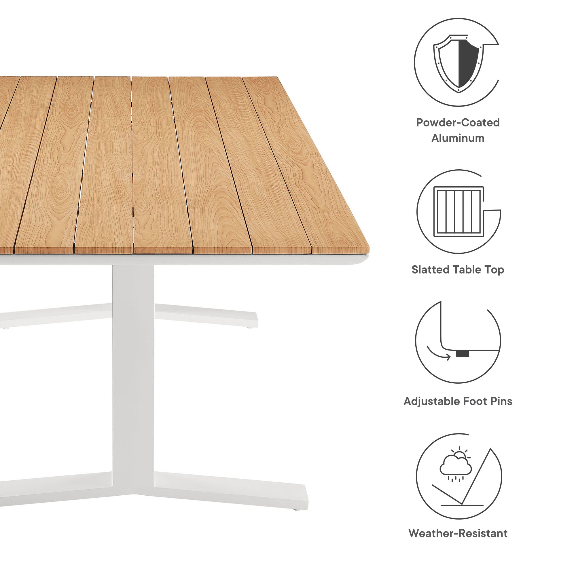 Gavelston 91" Outdoor Patio Aluminum Dining Table, Natural White