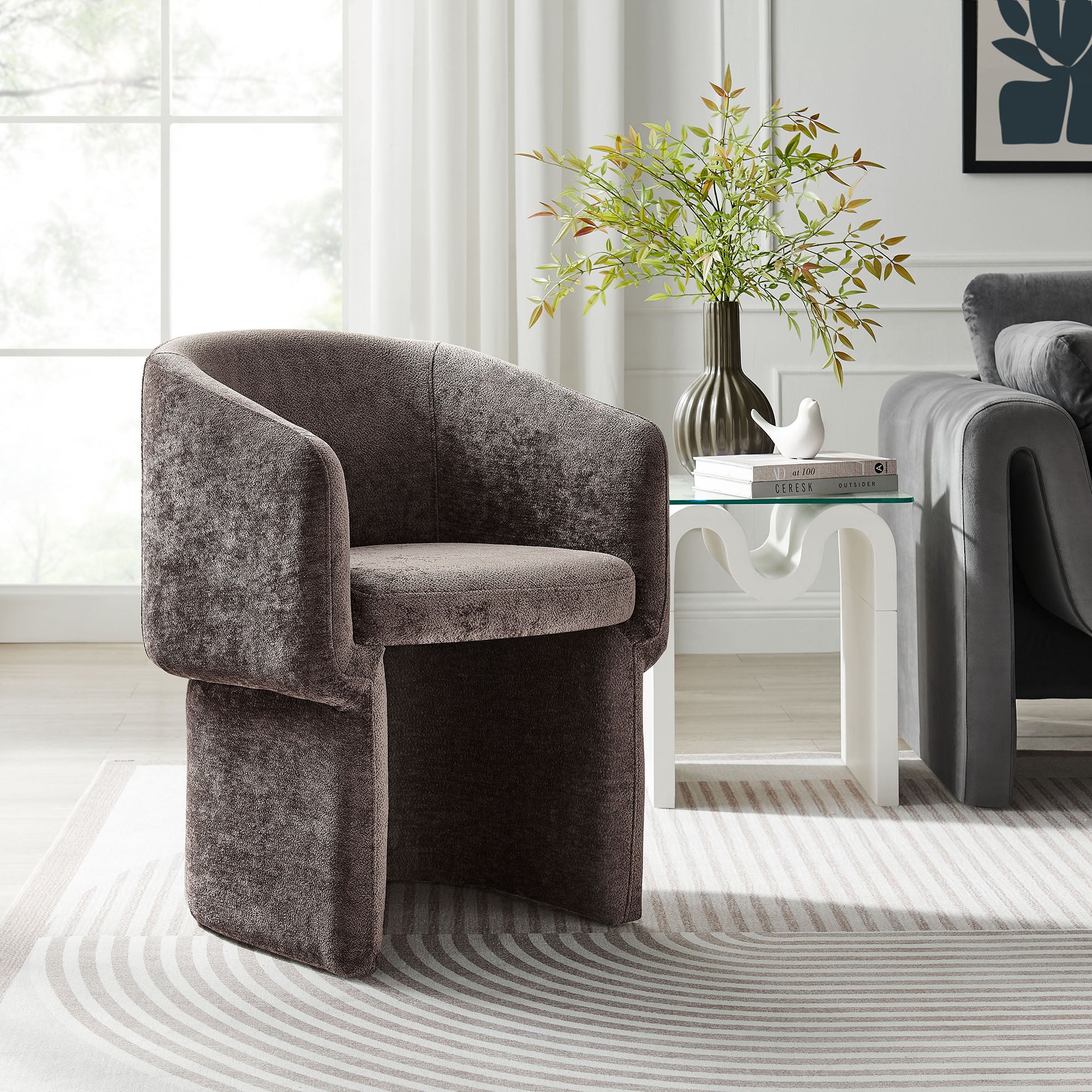 Verity Barrel Back Chenille Dining Armchair, Chocolate Brown