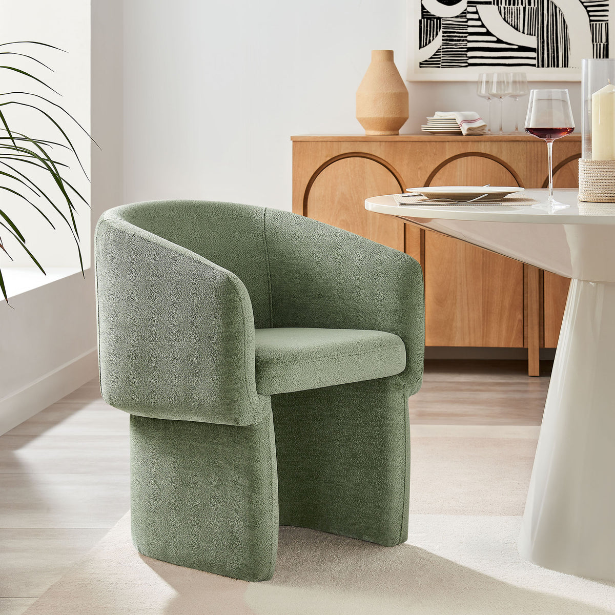 Verity Barrel Back Chenille Dining Armchair, Sage