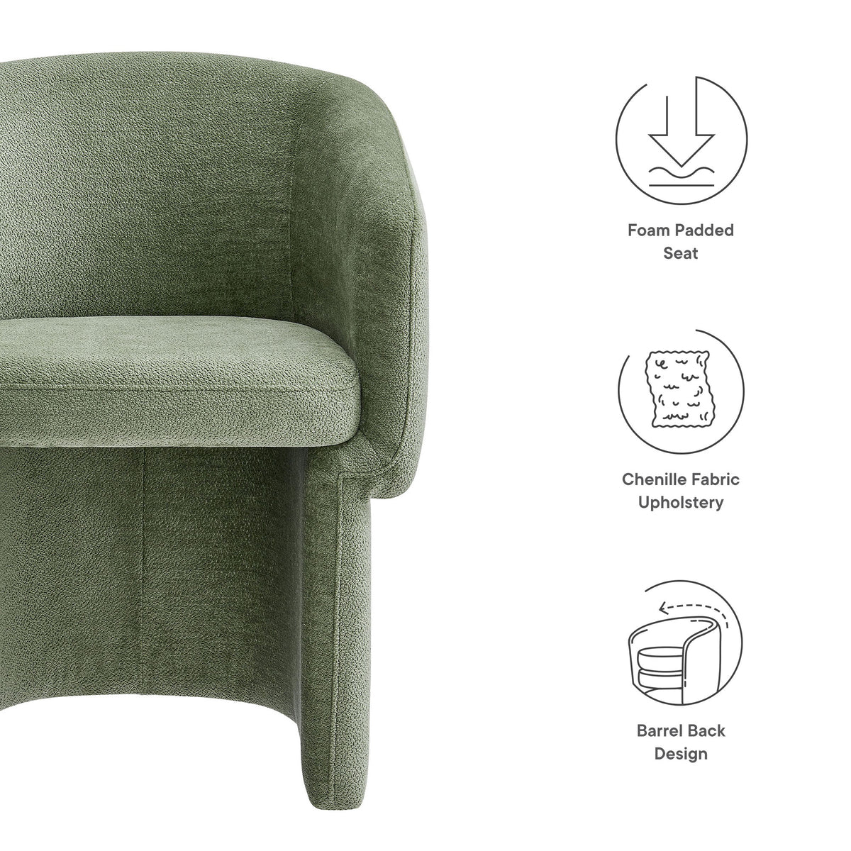 Verity Barrel Back Chenille Dining Armchair, Sage