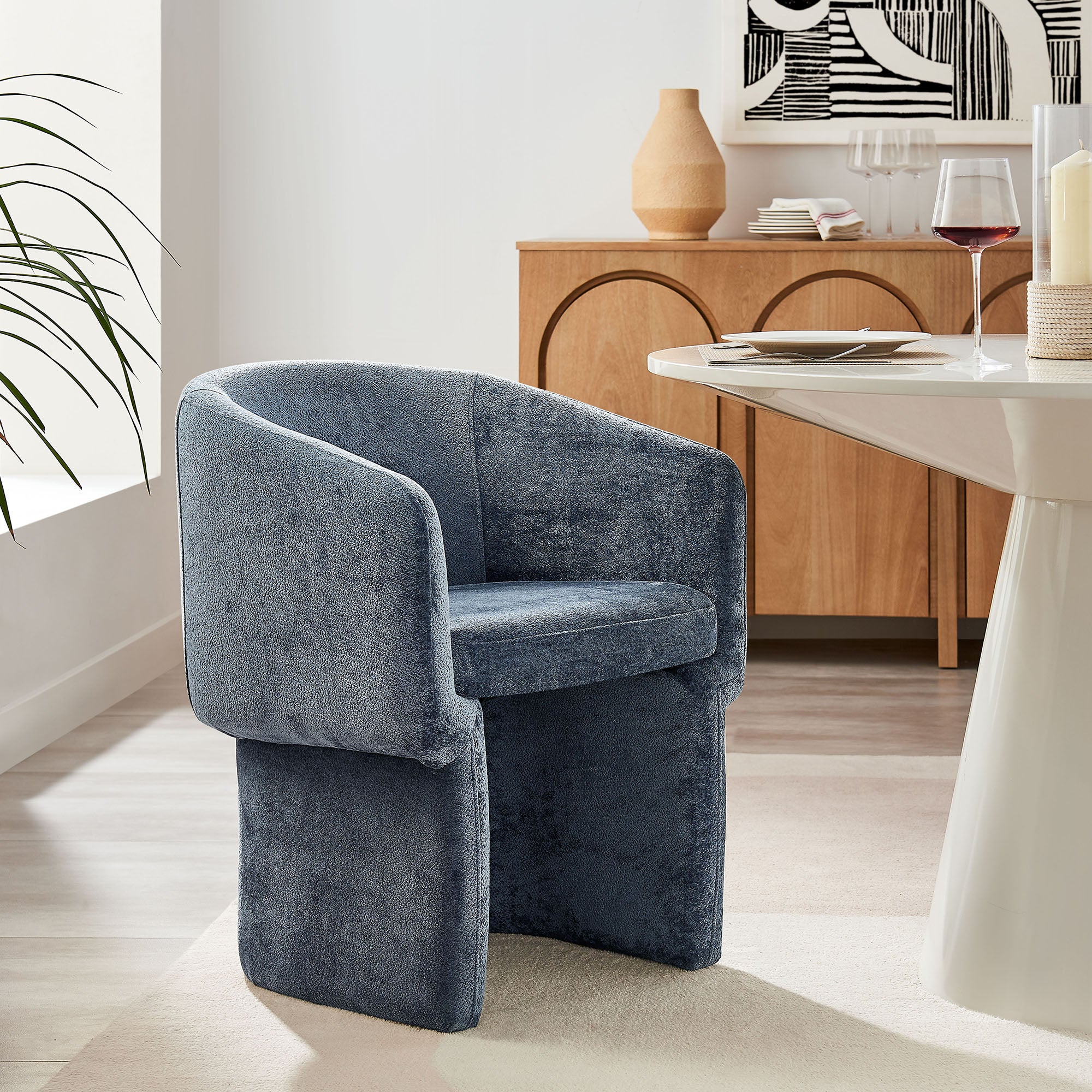 Verity Barrel Back Chenille Dining Armchair, Slate Blue