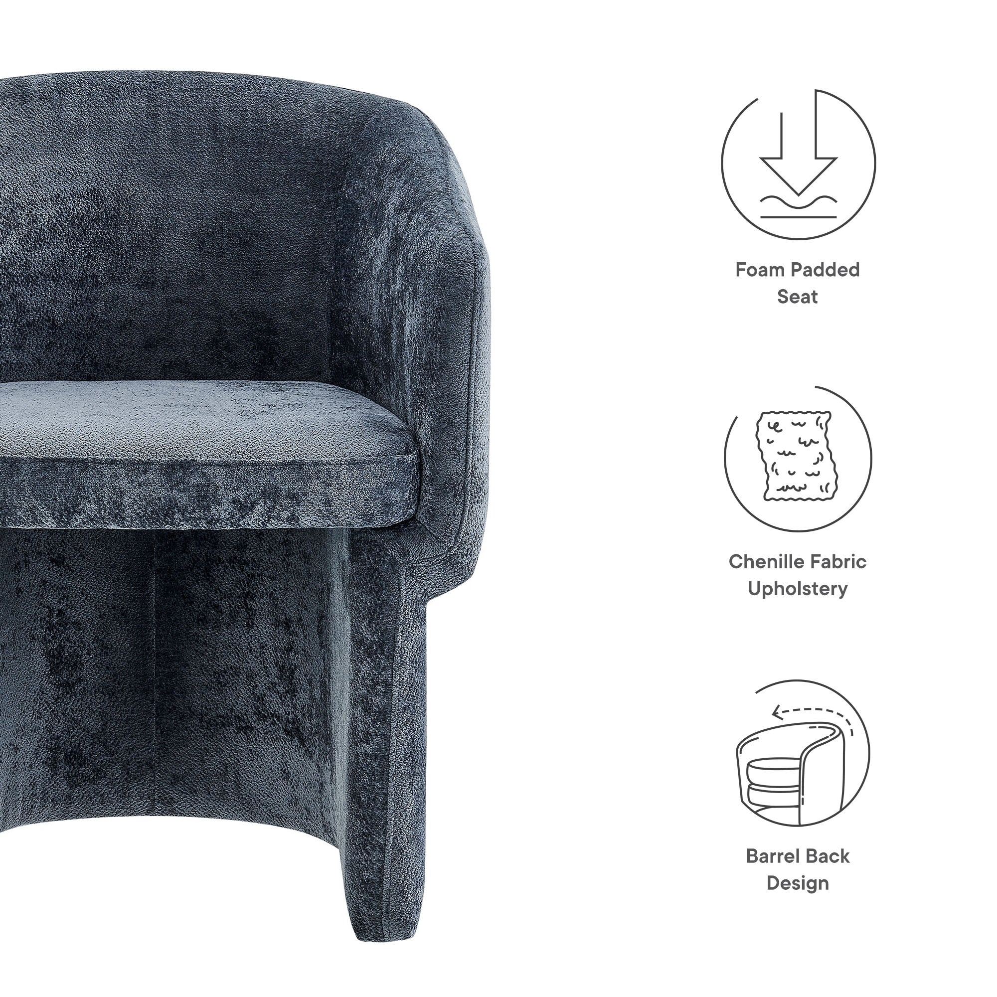 Verity Barrel Back Chenille Dining Armchair, Slate Blue